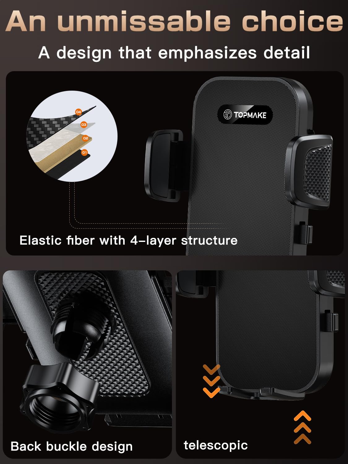 Topmake Car Phone Holder Mount,?2025 Upgrade? 3-In-1 Cell Phone Holder For Car, Dashboard Windshield, Suction Cup Hands-Free Car