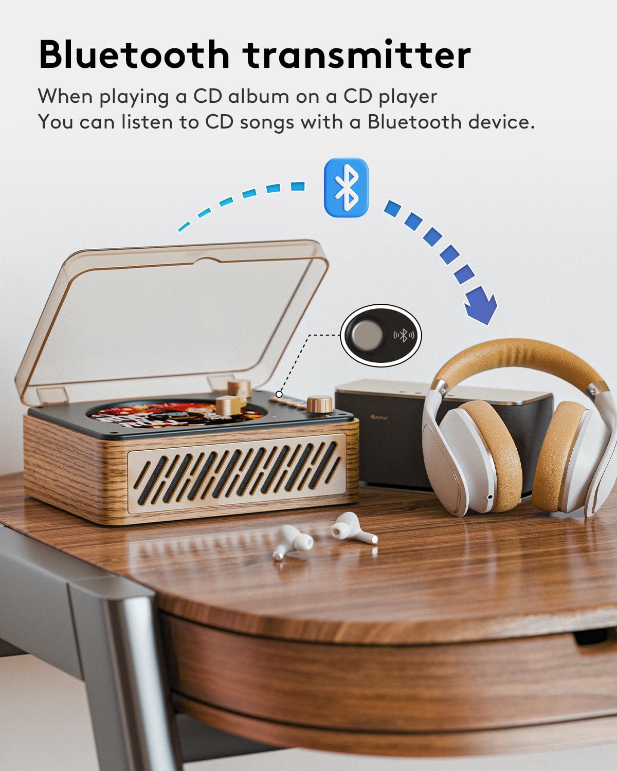 Caronsort Cd Player Music Box With Bluetooth Nostalgic Retro Portable Cd Players For Home, Hifi Speakers Music Player Fm Radio W