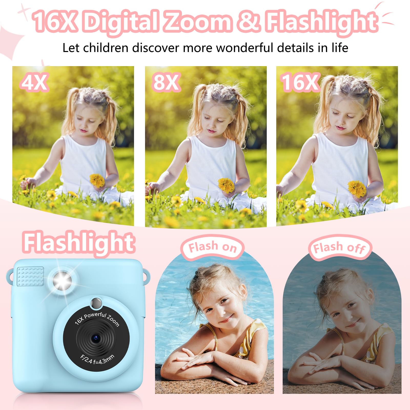 Radekly Instant Print Camera For Kids,Christmas Birthday Gifts For Age 3 12 Girls Boys,1080P Hd Digital Video Cameras For Toddle