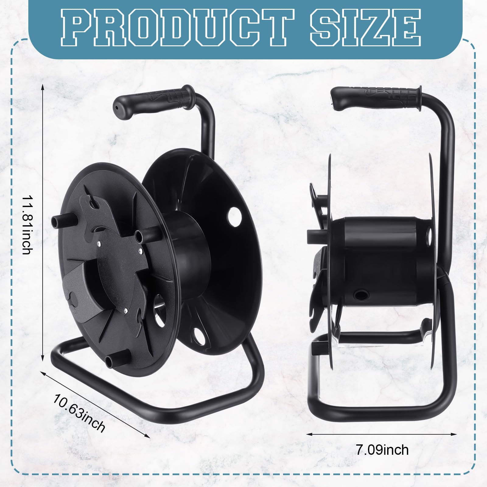 Yaocom Extension Cord Storage Reel With Metal Stand Black Cable Reel Holds Up 500 Feet Of 6 Mm Cable/Cord/Hose Heavy Duty Open R