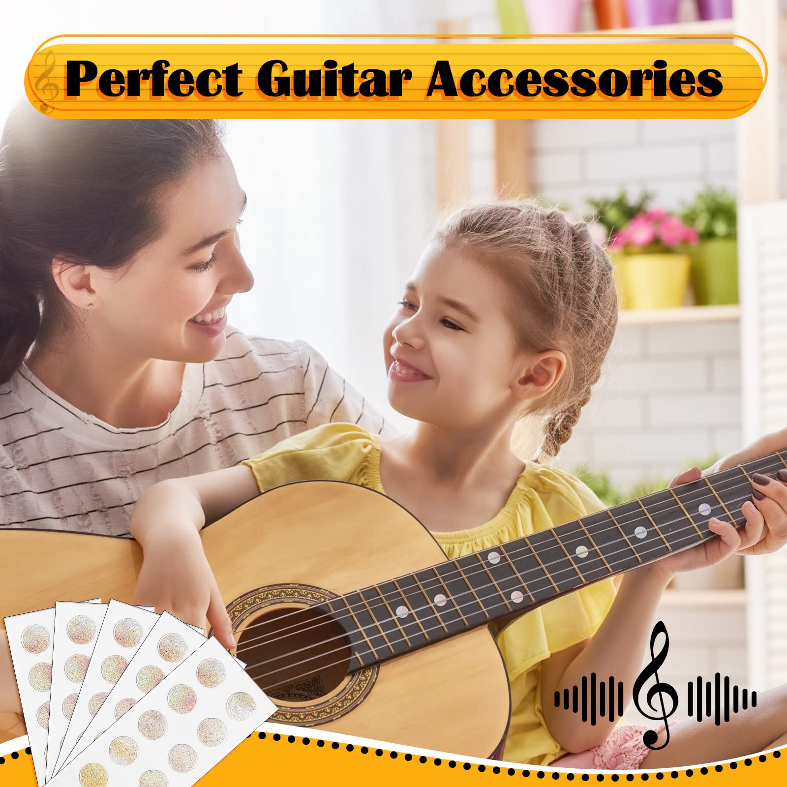 100 Pcs 5 Sheets Dot Fret Markers Guitar Fretboard Stickers Guitar Neck Decal For Guitars Ukulele Bass Banjo Aged White Pearl, 0