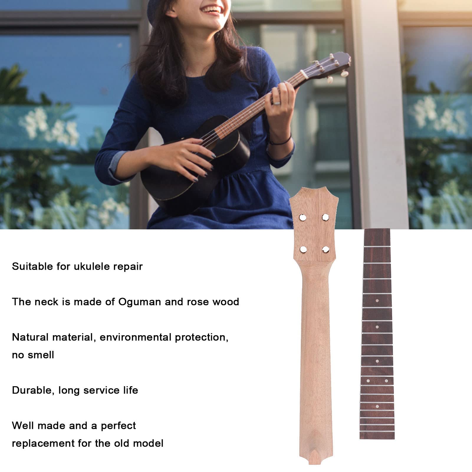 SPYMINNPOO 26in Rosewood Okoume Ukulele Fretboard and Neck Replacement - Brown Ukulele Accessories