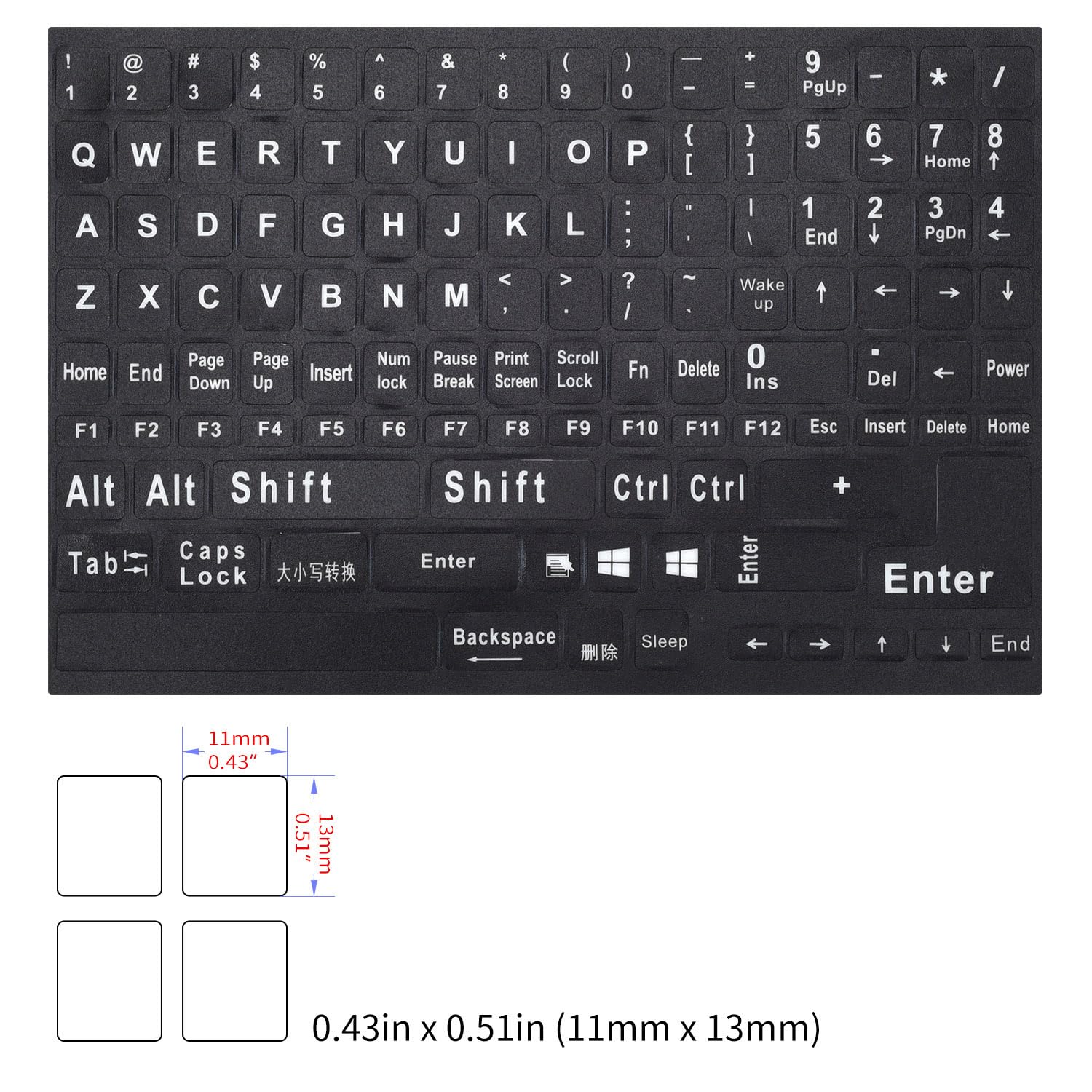 English Keyboard Stickers, Universal Large Letters Computer Laptop Replacement Keyboard Stickers With White Font Black Backgroun