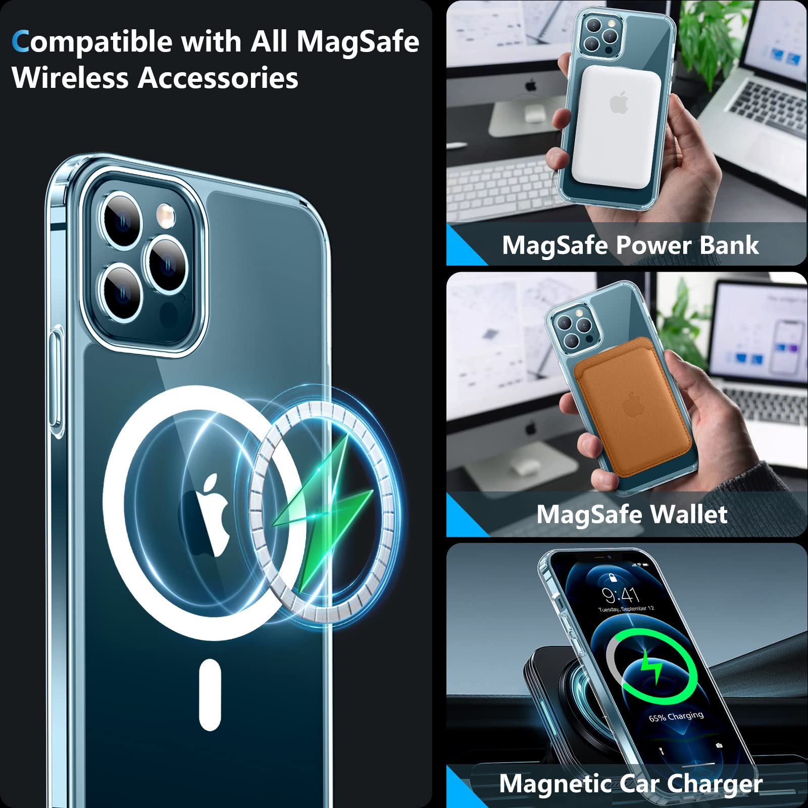 Femrit Magnetic Case For Iphone 12 Pro Max Case [Crystal Clear] [Compatible With Magsafe] [2 Pcs Tempered Glass Screen Protector