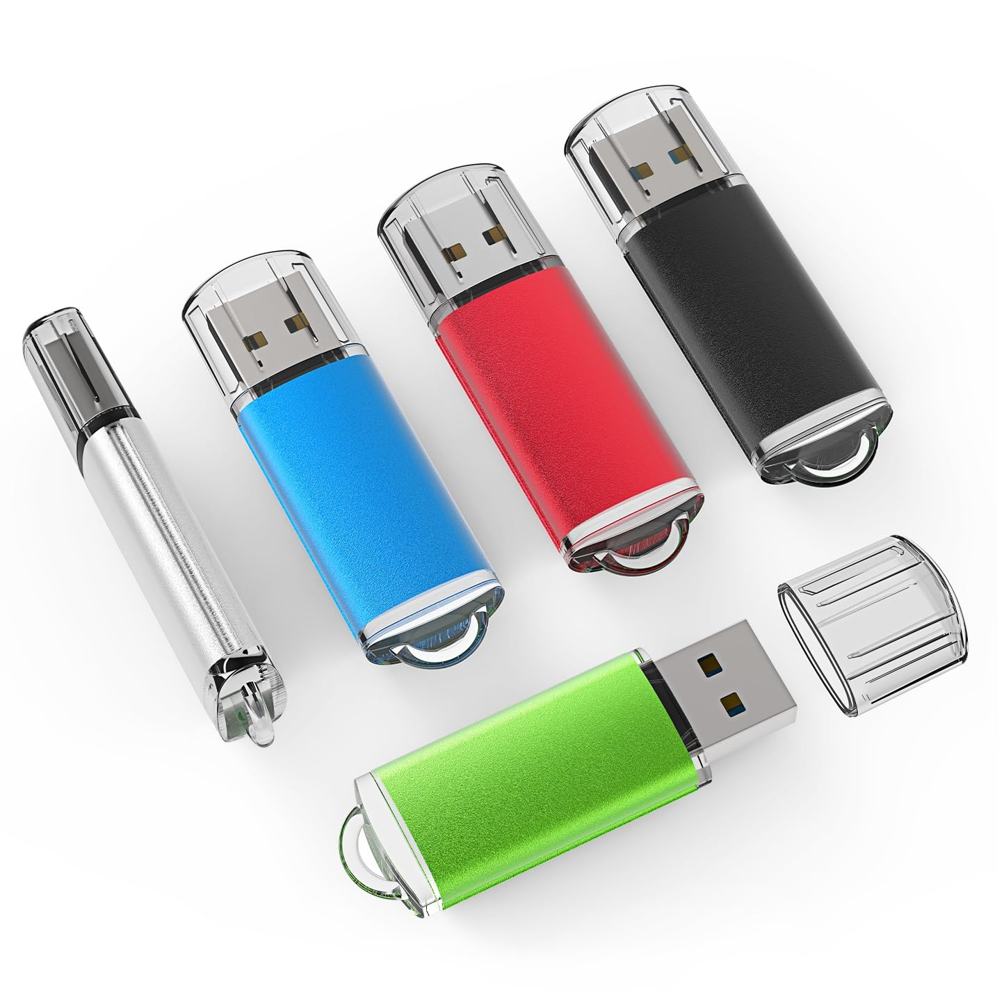 Topesel 5 Pack 1Gb Usb 2.0 Flash Drive Memory Stick Thumb Drives (5 Mixed Colors: Black Blue Green Red Silver)