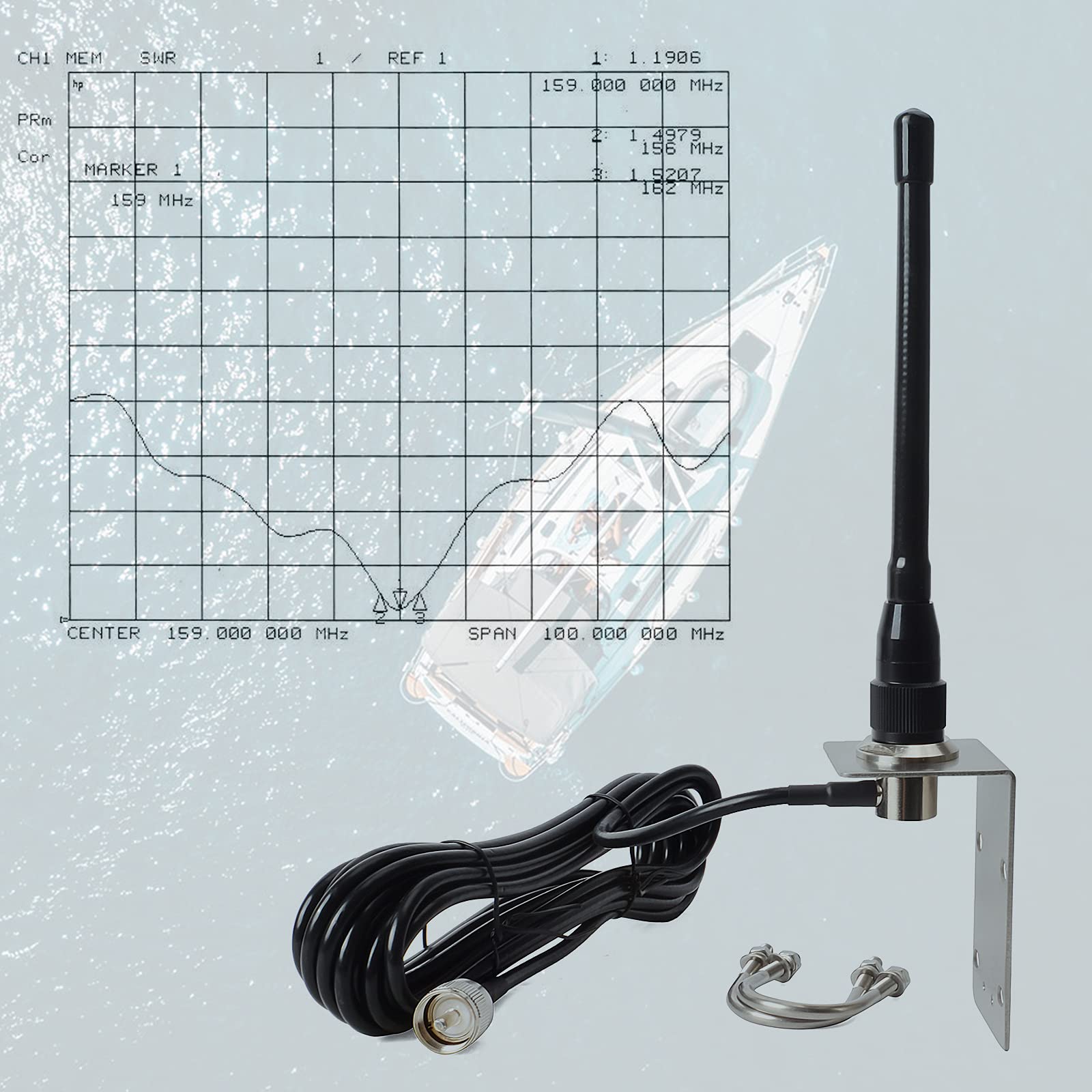 Hys Vhf Marine Antenna Low Profile 156 163Mhz Antennas W/16.4Ft(5M) Rg58 Low Loss Premium Coaxial Cable With Pl259