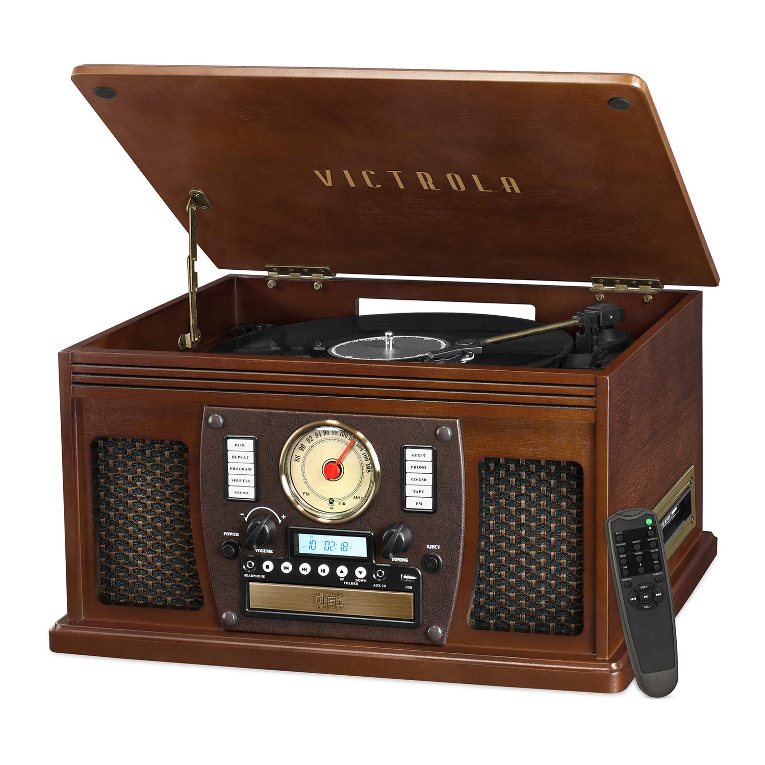 Victrola 8in1 Bluetooth Record Player & Multimedia Center, Builtin Stereo Speakers  Turntable, Wireless Music Streaming, Rea
