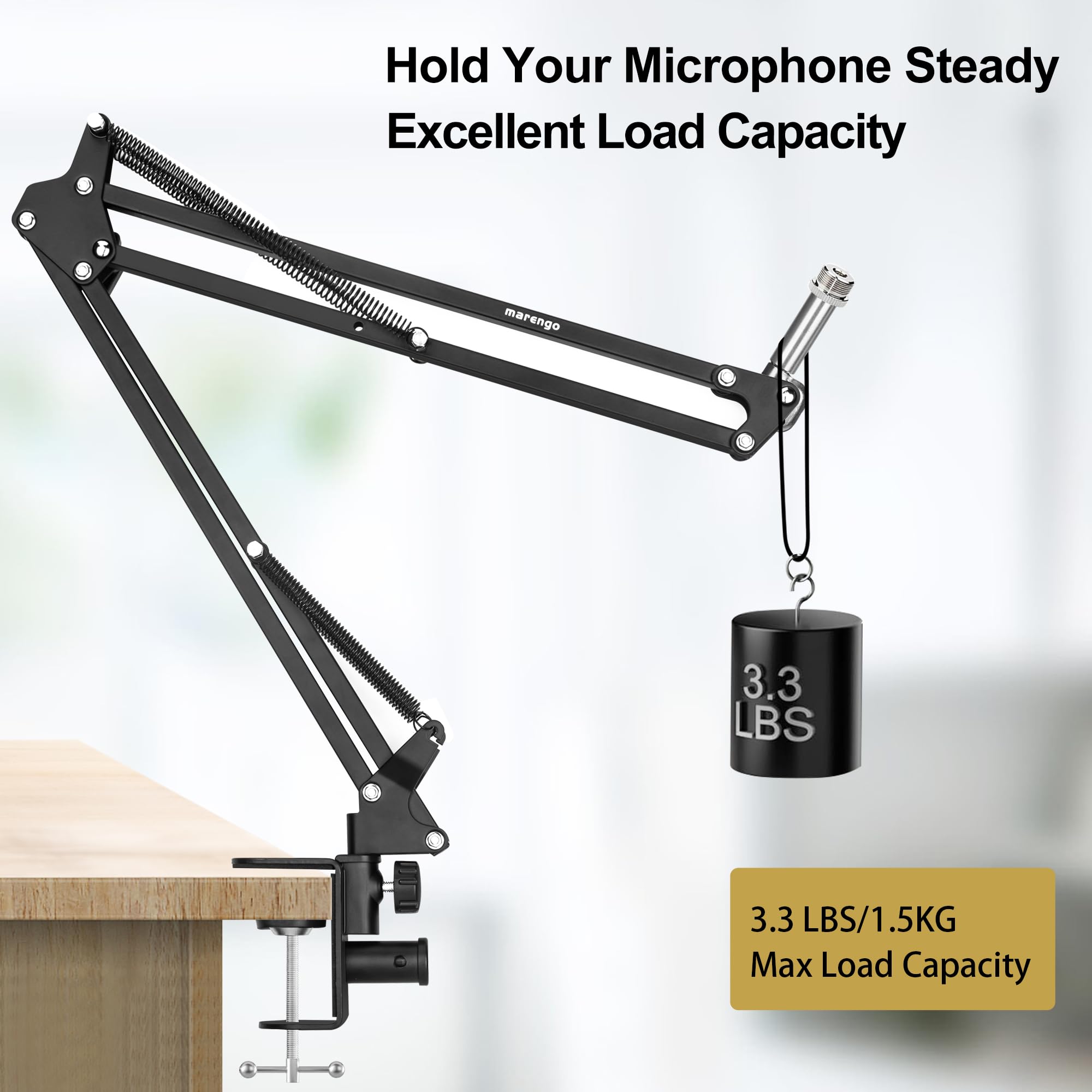 Marengo Mic Boom Arm Desk Microphone Stand Adapter Mic Holder Adjustable With 3/8  To 5/8  Screw For Blue Yeti Snowball, Hyperx