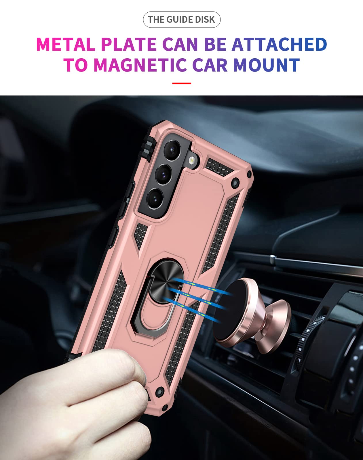 SKTGSLAMY Galaxy S22 5G Phone Case Military Grade Drop Tested Magnetic Kickstand TPU Rose Gold