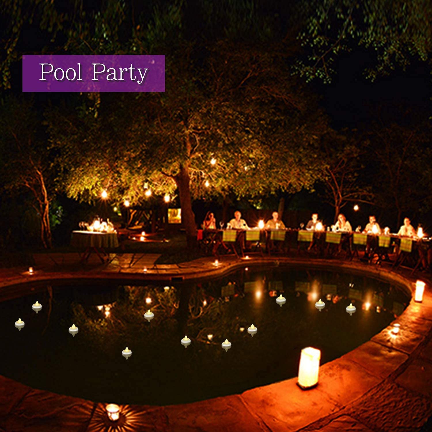 Singtok 24 Pcs Flameless Floating Tealights Waterproof Candles, Warm White Battery Operated Outdoor Flickering Led Tea Lights Vo