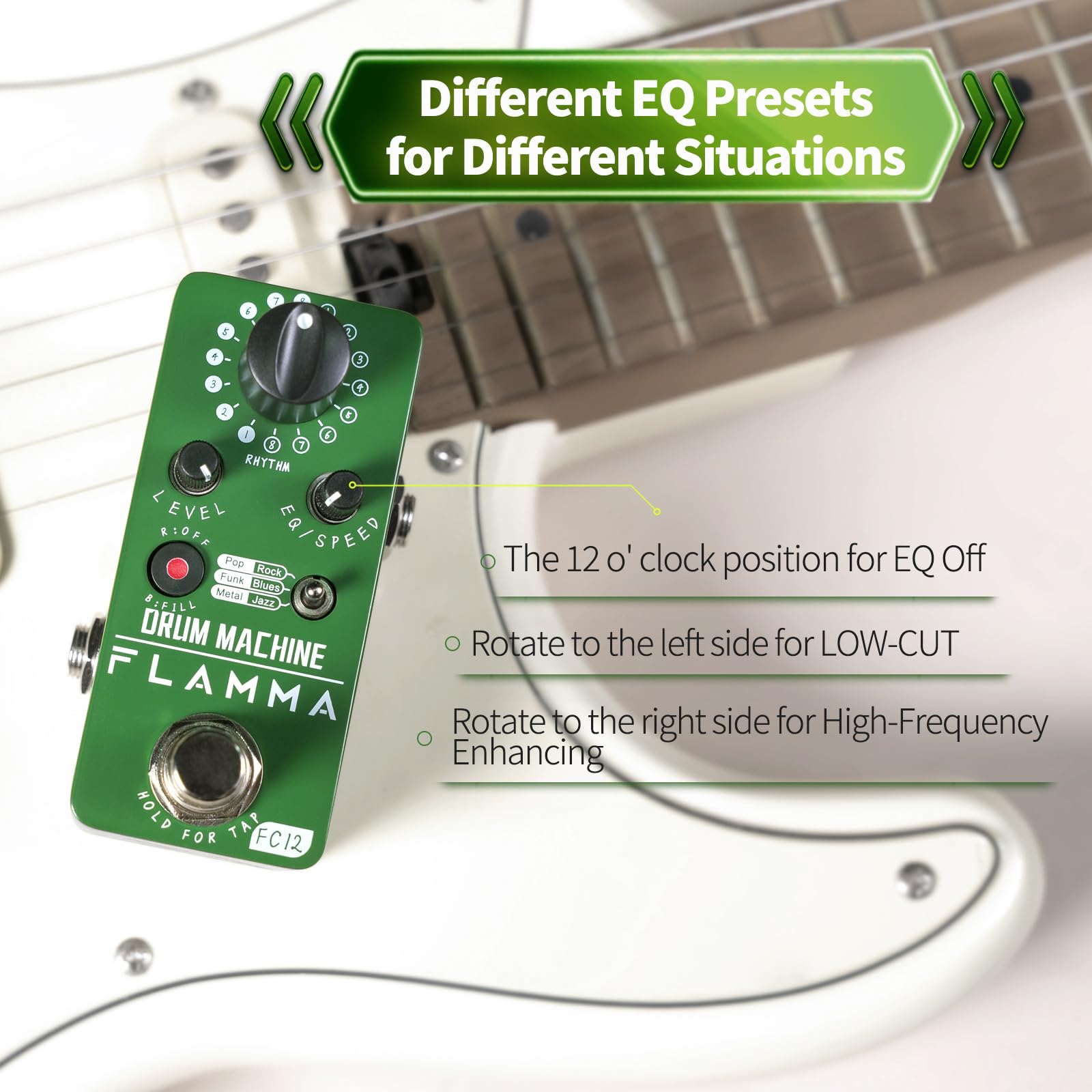 Flamma Fc12 Drum Machine Guitar Pedal Drum Pedal With Real Time Fill Function, Guitar Effect Pedal With 48 Drum Grooves 6 Music