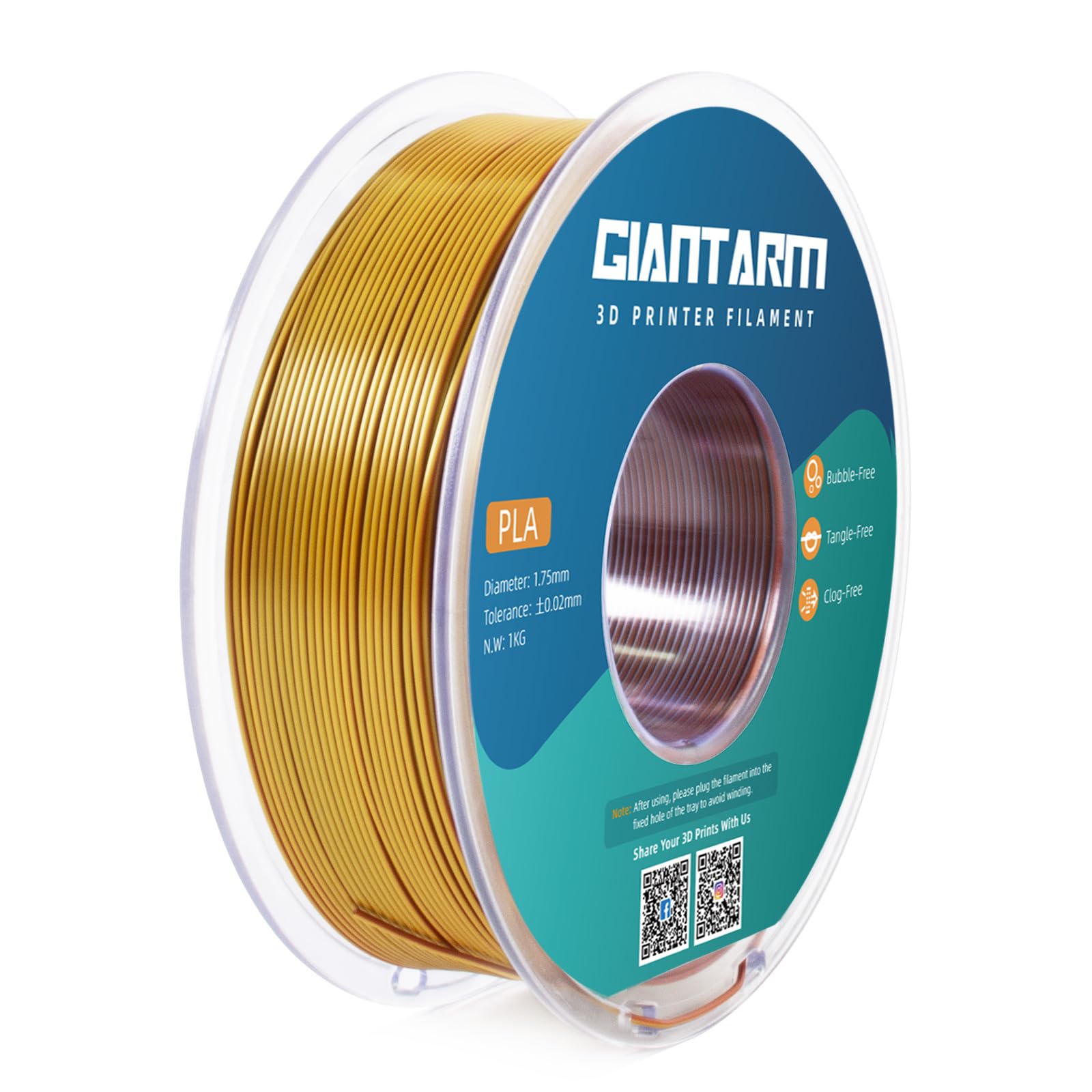 Giantarm Tri Colors Silk Pla Filament, 3D Printer Filament 1.75Mm +/ 0.02Mm, 1Kg (2.2Lbs) Spool, Vacuum Packaging (Gold+Silver+C