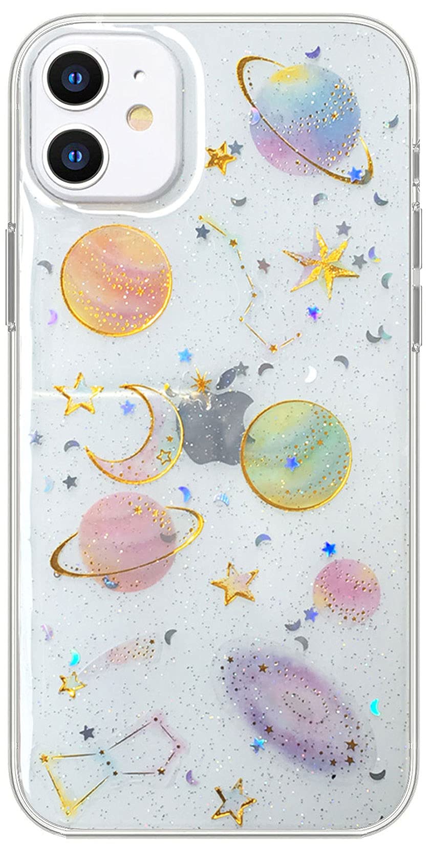 Abbery For Iphone 11 Case Space Theme Cute Glitter Sparkle Clear With Design Soft Silicone Tpu Flexible Rubber Universe Rainbow