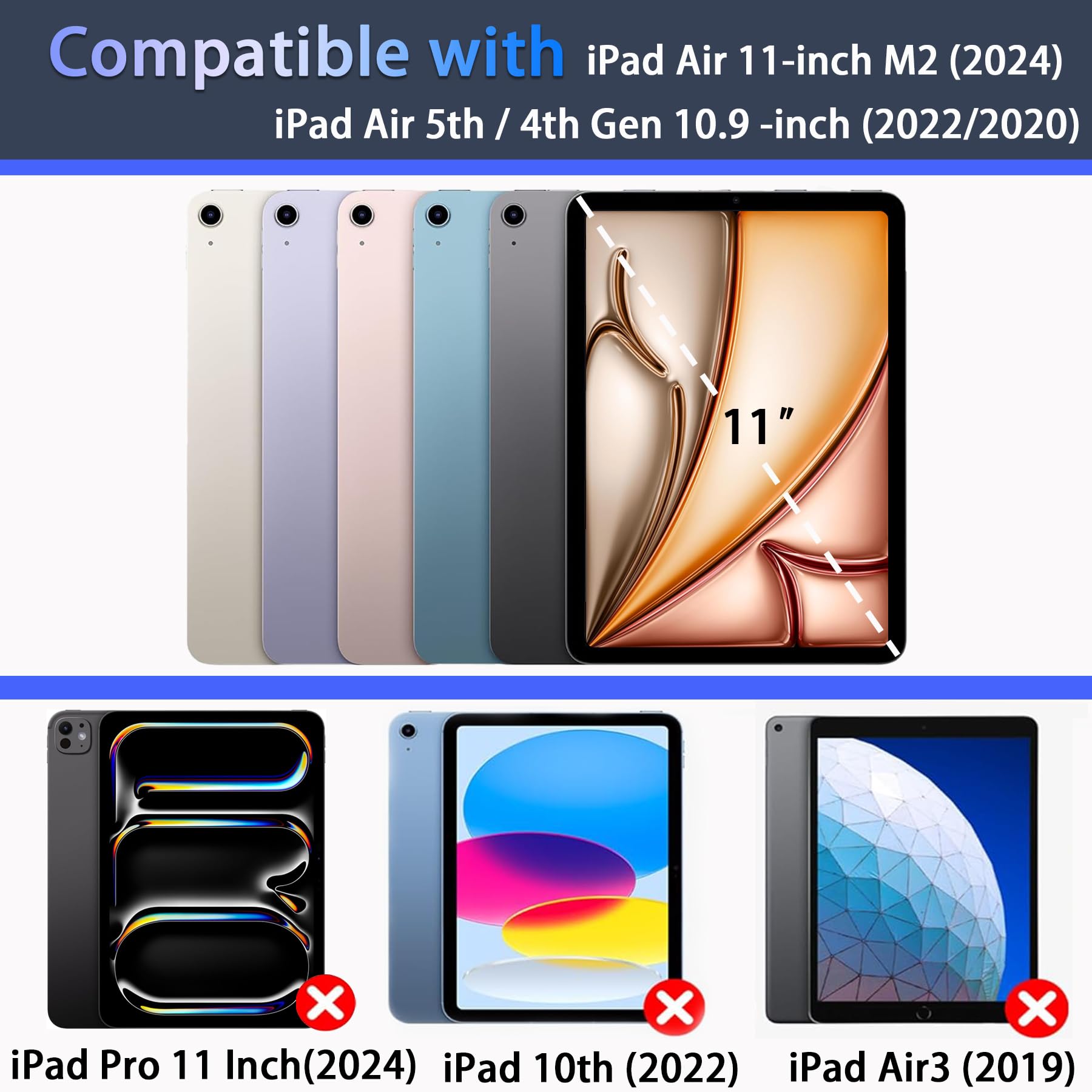 Rantice Case For Ipad Air 11 Inch M2 (2024) / Ipad Air 5Th / 4Th Gen 10.9 Inch, Hybrid Shockproof Rugged Drop Protective Case Wi