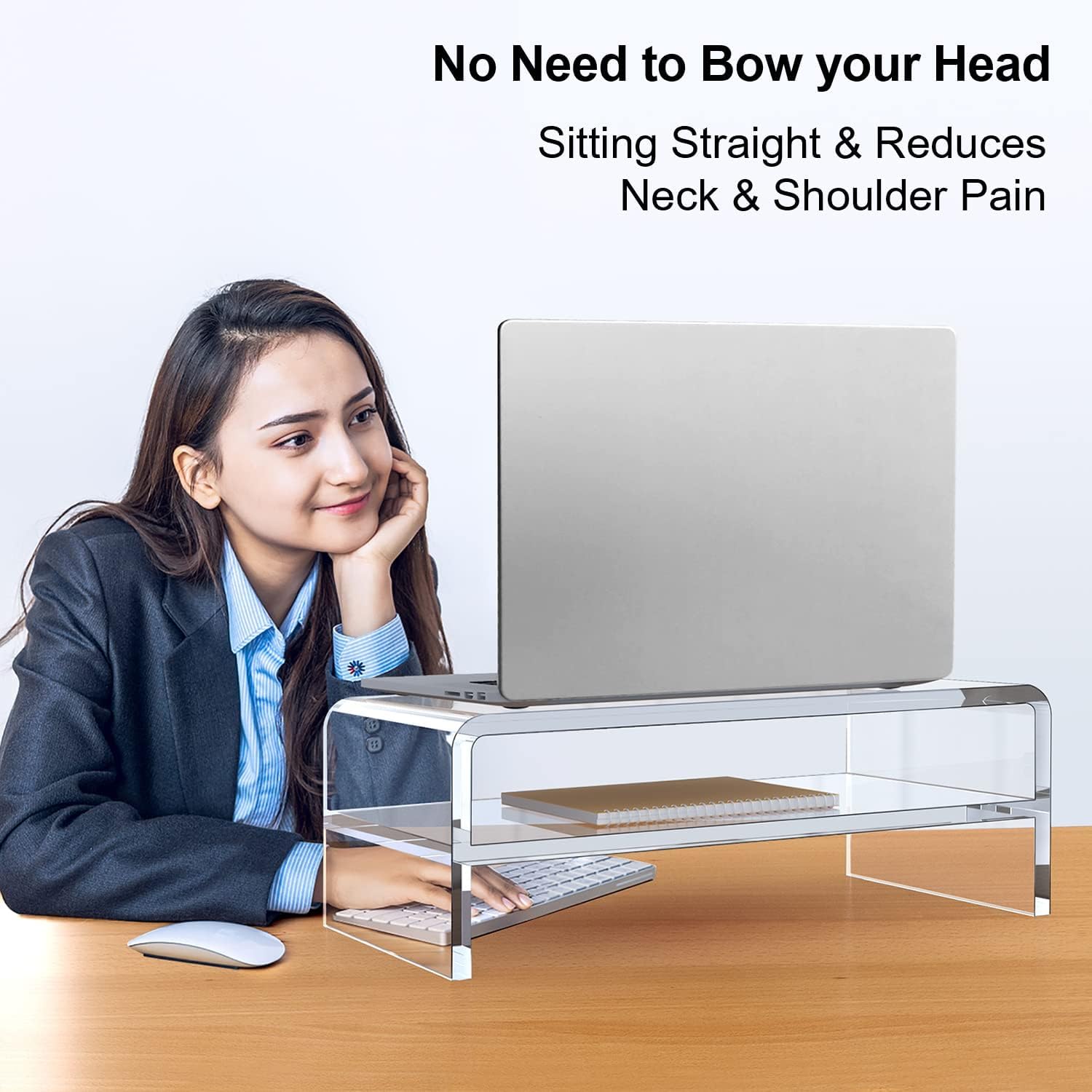 Egchi Clear Acrylic 2 Tier Monitor Stand Riser For Multi Media Pc Laptop Computer Desk Organizer Shelf