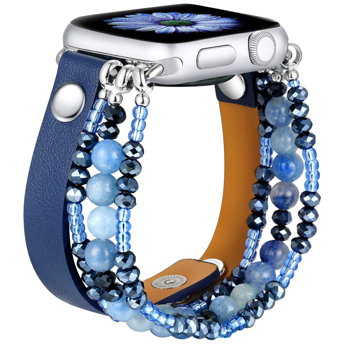 Fastgo Bracelet Band Leather Compatible With Apple Watch 45Mm 44Mm 42Mm 49Mm Women Girl, Dressy Fancy Elastic Beaded Jewelry Str