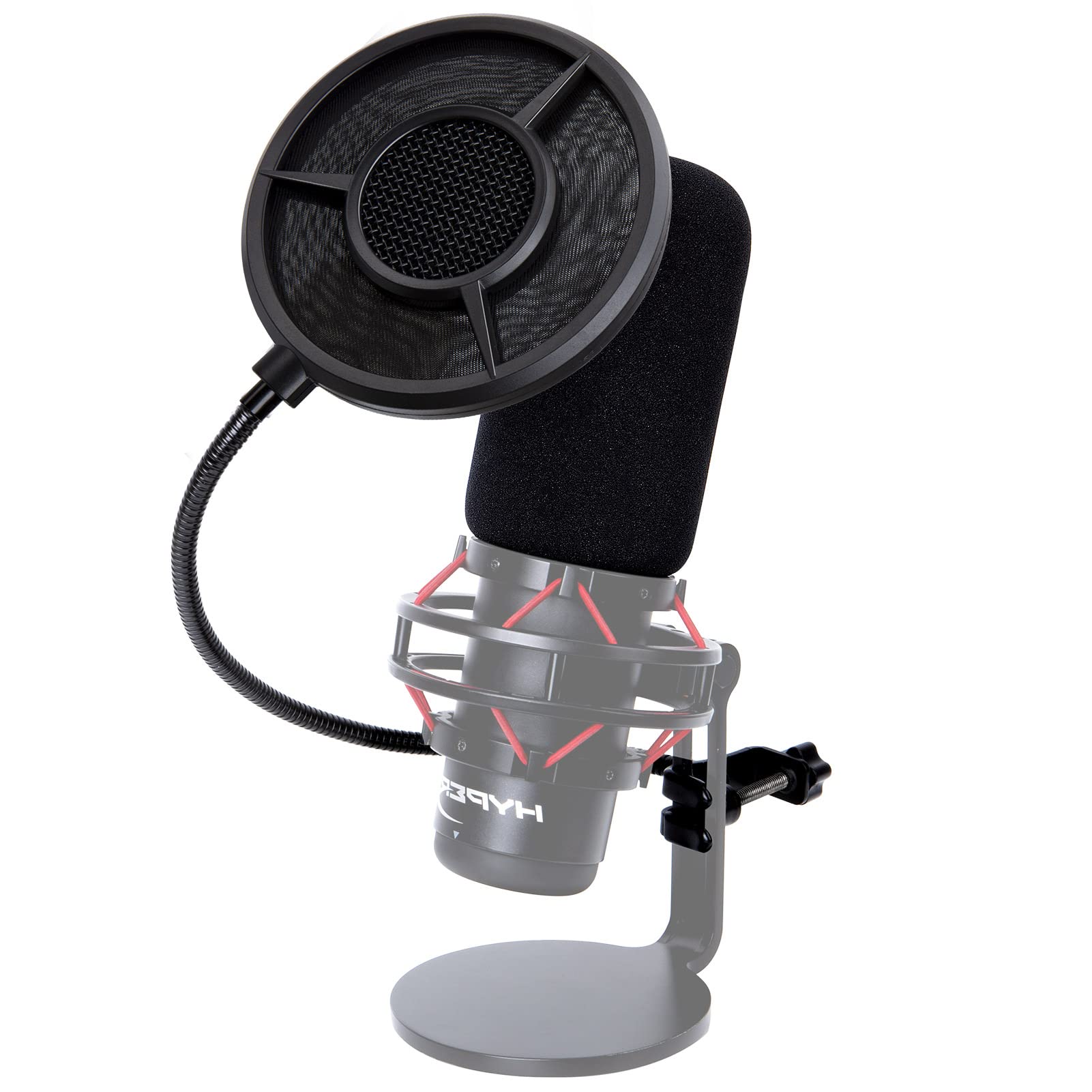 SUNMON Mic Pop Filter with Windsrceen Foam Cover,Compatible with HyperX QuadCast,6 Layered Wind Pop Screen with Flexible 360 Goo