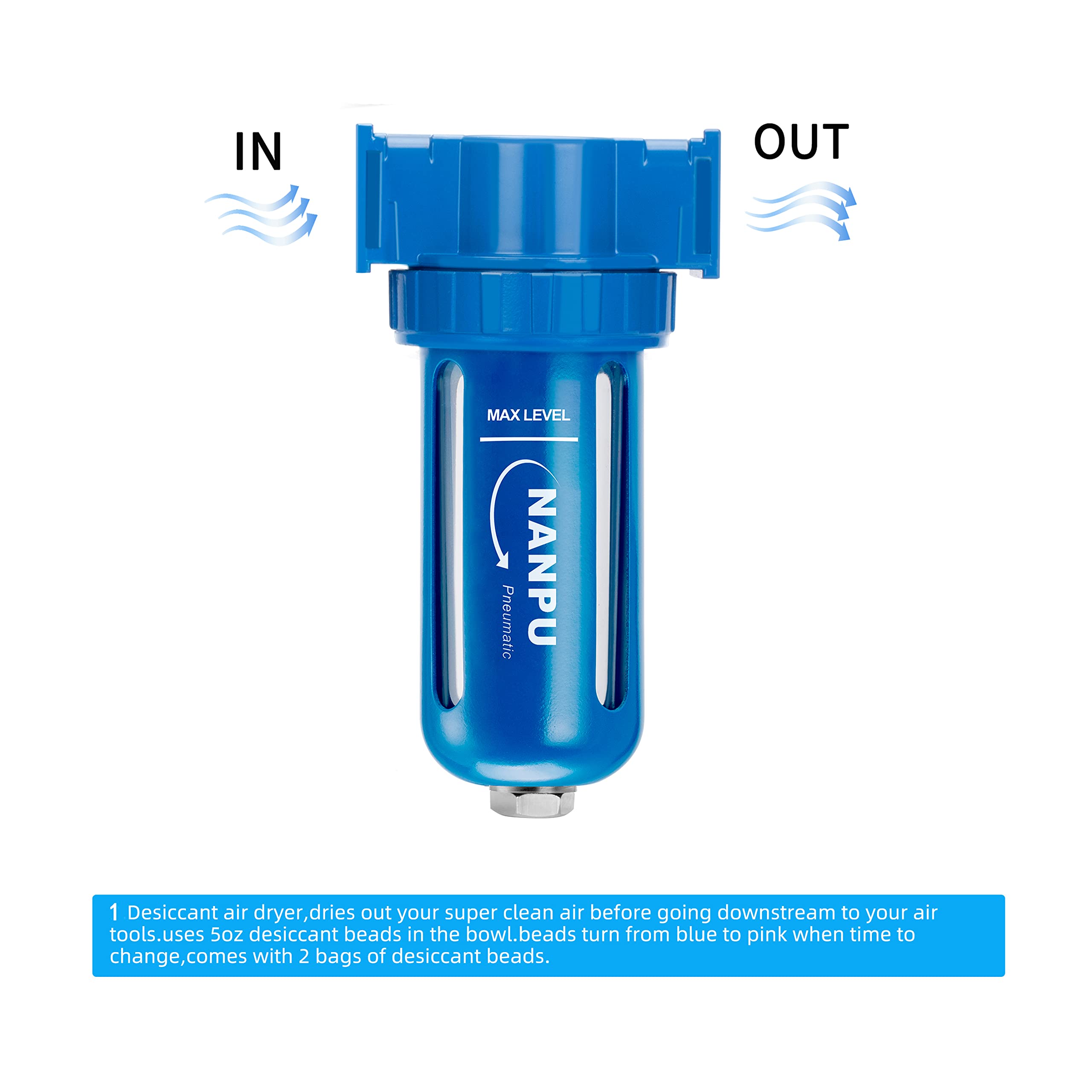 Nanpu Zinc Alloy Desiccant Dryer, Compressed Air In Line Filter, Moisture Water Separator, Poly Bowl (3/8'' Npt)