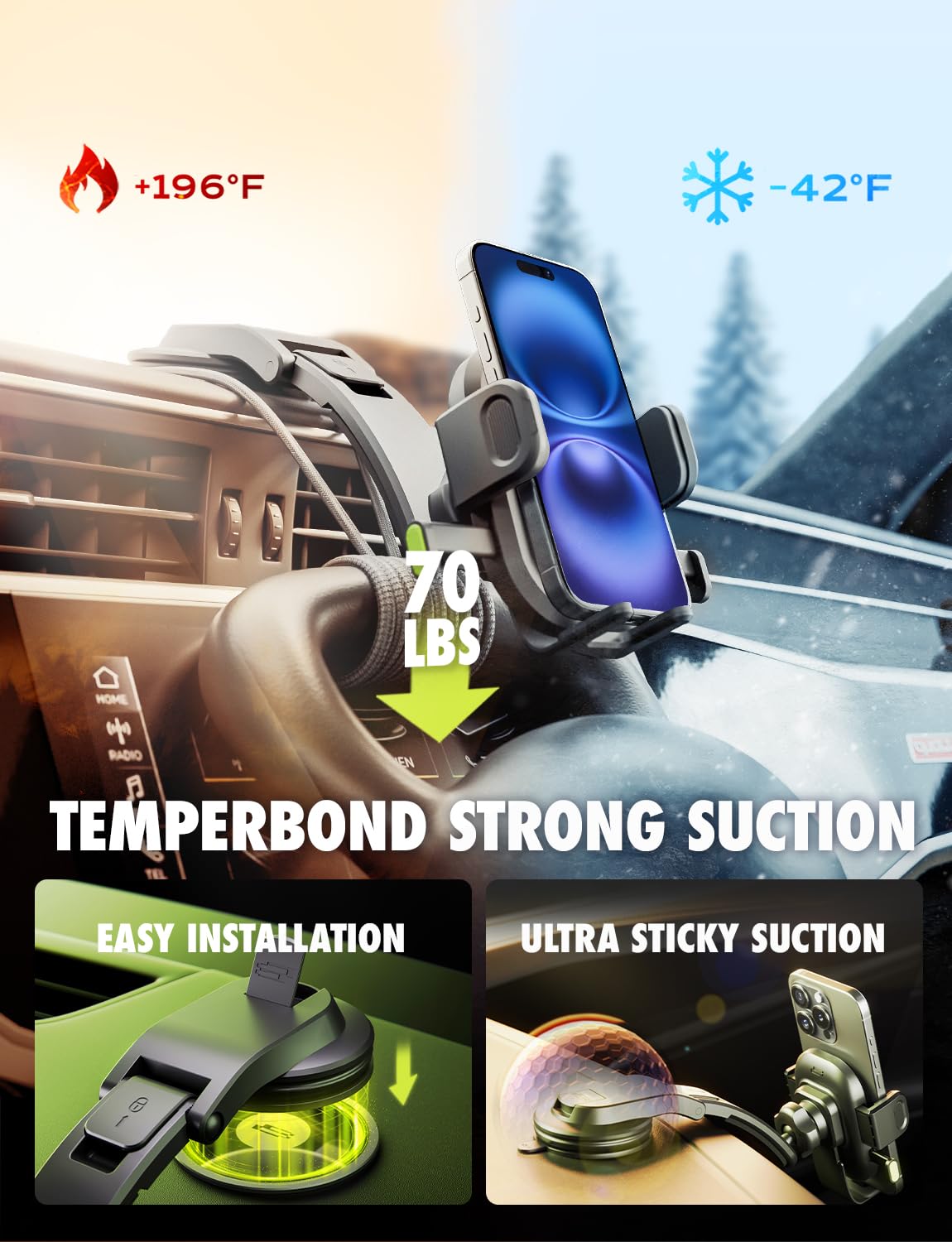 Bracketron Oneclick Dashboard Cell Phone Holder For Your Car,Universal Car Phone Mount With Suction Cup,360 Rotation Dash Mount