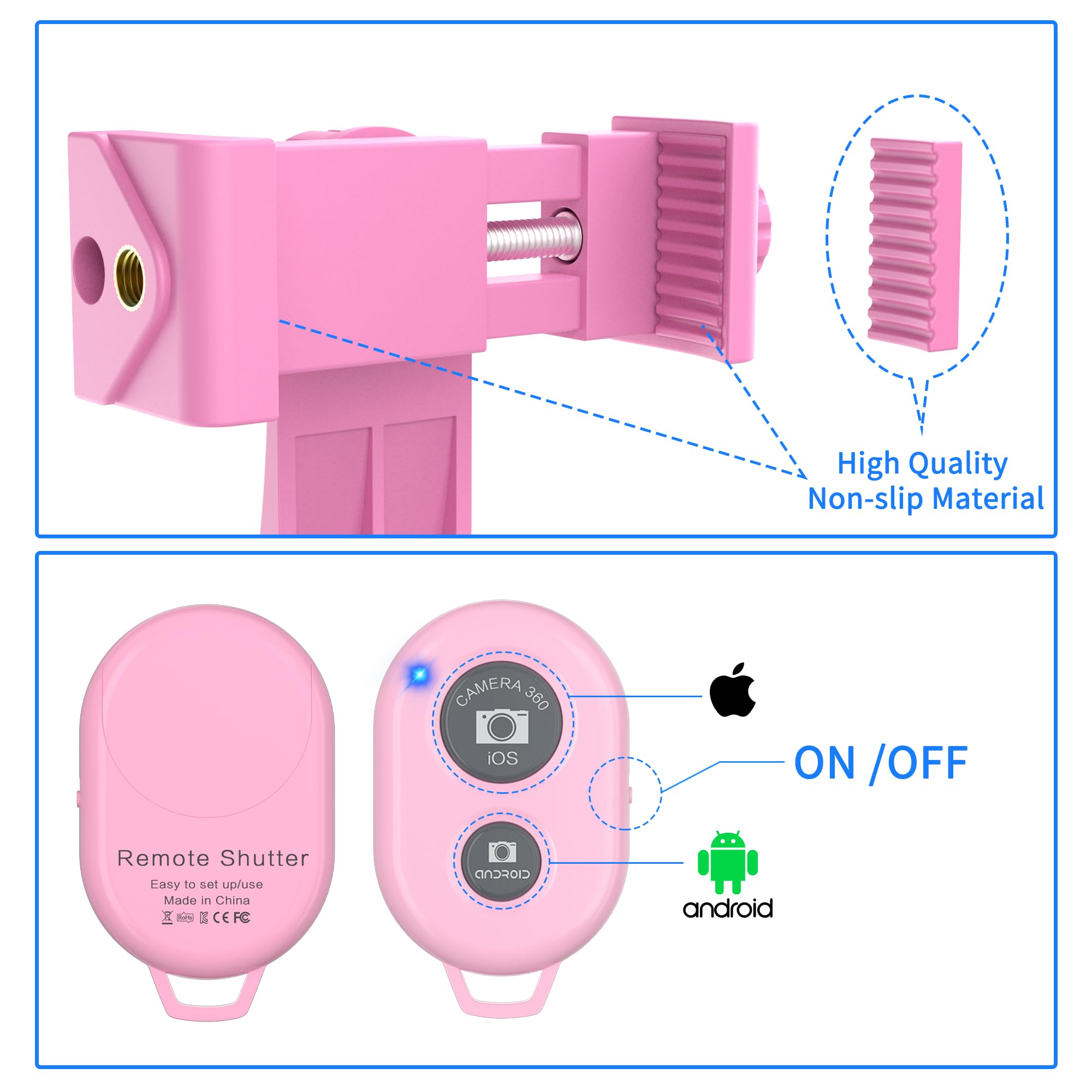 Zttopo Universal Phone Tripod Mount Adapter With Wireless Camera Remote, Cell Phone Holder With Adjustable Clamp For Selfie Stic