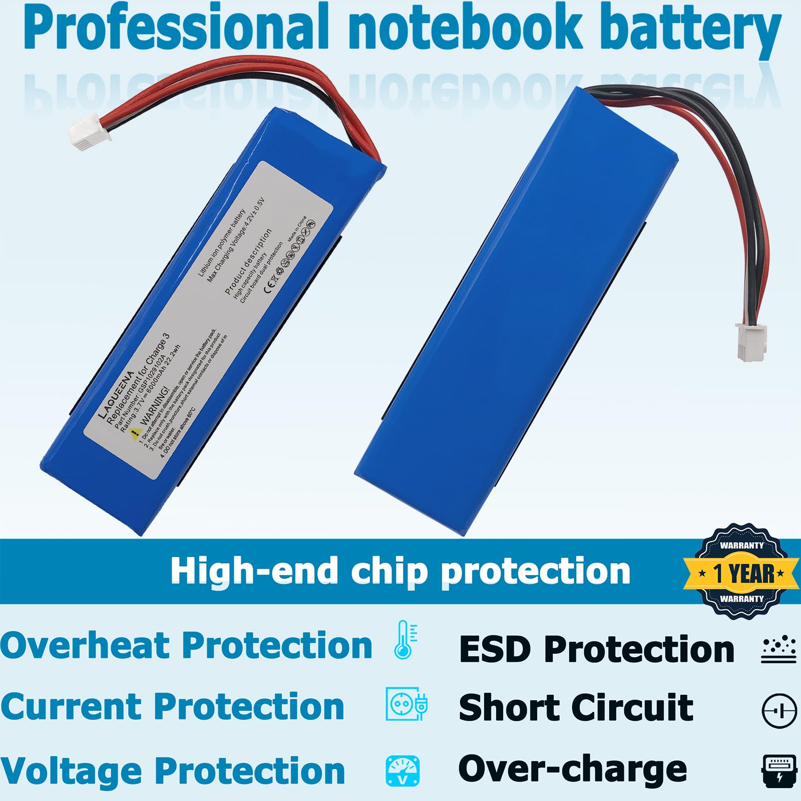 Laqueena Gsp1029102A 6000Mah Battery Compatible With Jbl Charge 3 Waterproof Bluetooth Speaker With Tools Battery Part No Charge