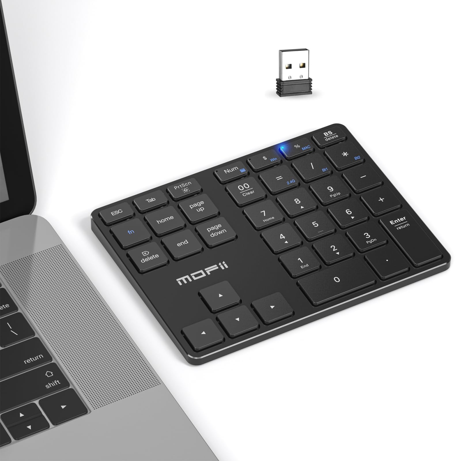 Mofii Bluetooth Number Pad For Laptop   Black Wireless Numeric Keypad 35 Keys Usb C Rechargeable Numpad, Accounting Portable Fin
