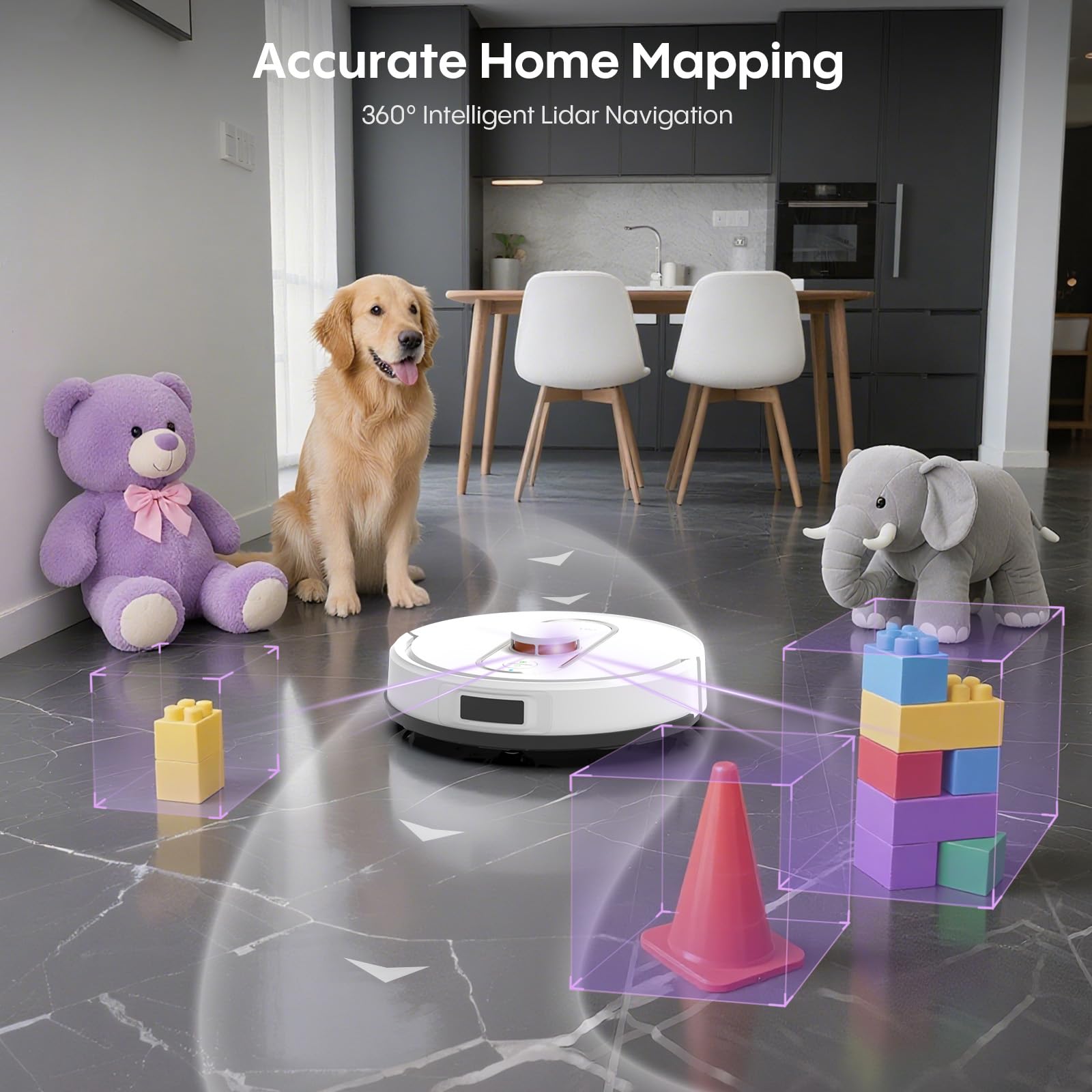 Bagotte Robot Vacuum And Mop, Robotic Vacuum With Mapping,Self Emptying Station For 60 Days, 5000Pa Suction, Lidar Navigation, N