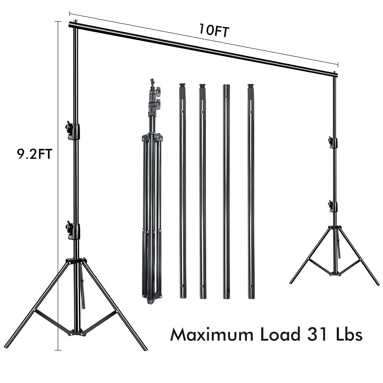 Slow Dolphin Photo Video Studio 10Ft (W) X 9.2Ft (H) Heavy Duty Adjustable Photography Backdrop Stand Background Support System