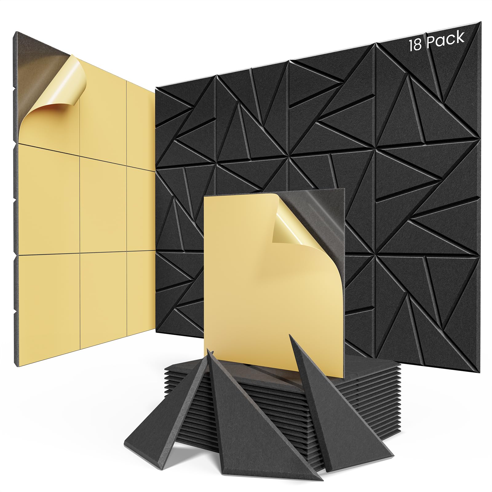 18 Pack Acoustic Panels With Self Adhesive, 12''X 12''X 0.4''Sound Proof Foam Panels, Sound Panels High Density, Soundproof Wall