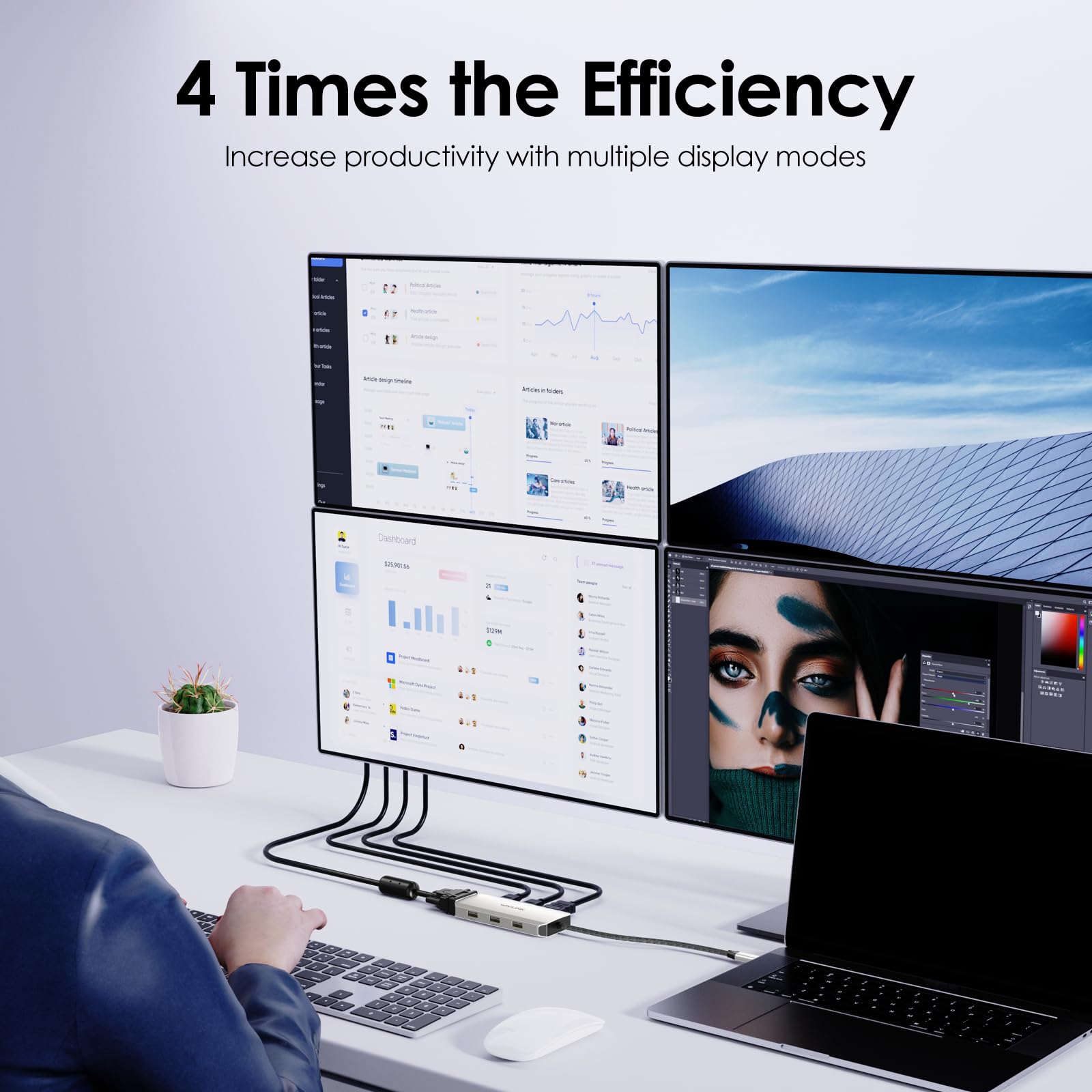 Wavlink Usb C Docking Station For Macbook Dell Xps 13/15, Lenovo Yoga, Hp Laptops, Usb C To Dual Hdmi Monitors For Windows, Usb C Hub Adapter With Dual Hdmi, Displayport, Vga, 3 Usb 2.0 Ports, Silver