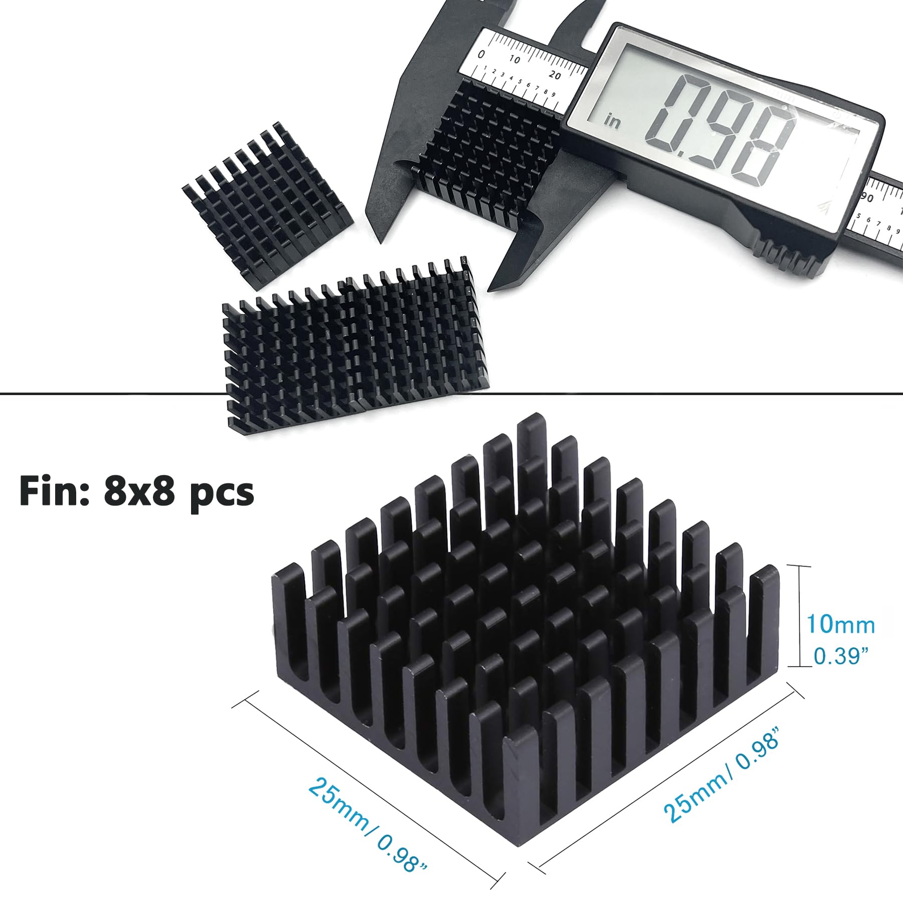 Awxlumv 6Pcs Small Heatsink 25X25X10Mm / 0.98X0.98X0.39Inch Aluminum Heat Sink Cooler Radiator With Thermal Conductive Double Si