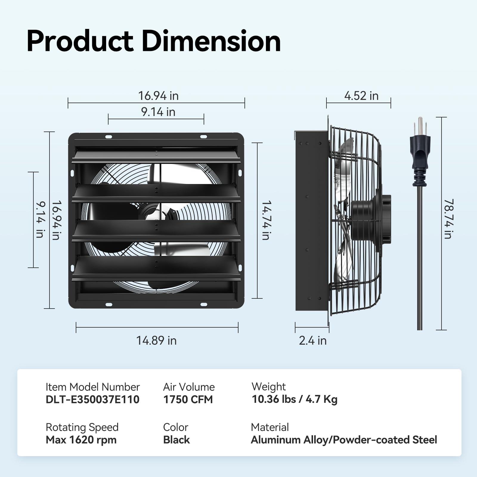 Addlon 14 Inch Shutter Exhaust Fan Wall Mounted With Ec Motors And Remote Control, Timer, 8 Speeds, 1750Cfm, Low Noise, Easy To