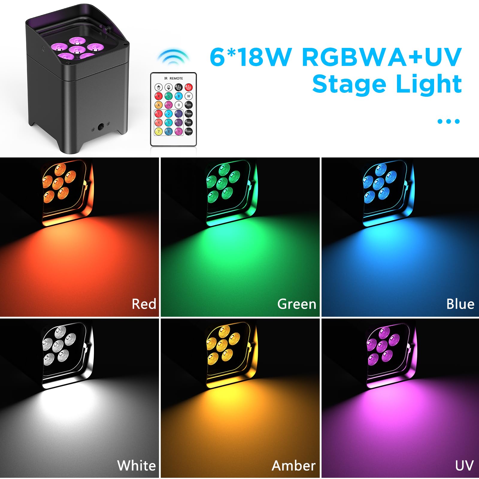 Battery Powered Uplights Rechargeable Par Can 6X18W Rgbwa+Uv Led Uplight 9600 Mah Remote/App/Dmx512 Control Stage Lights Uplight