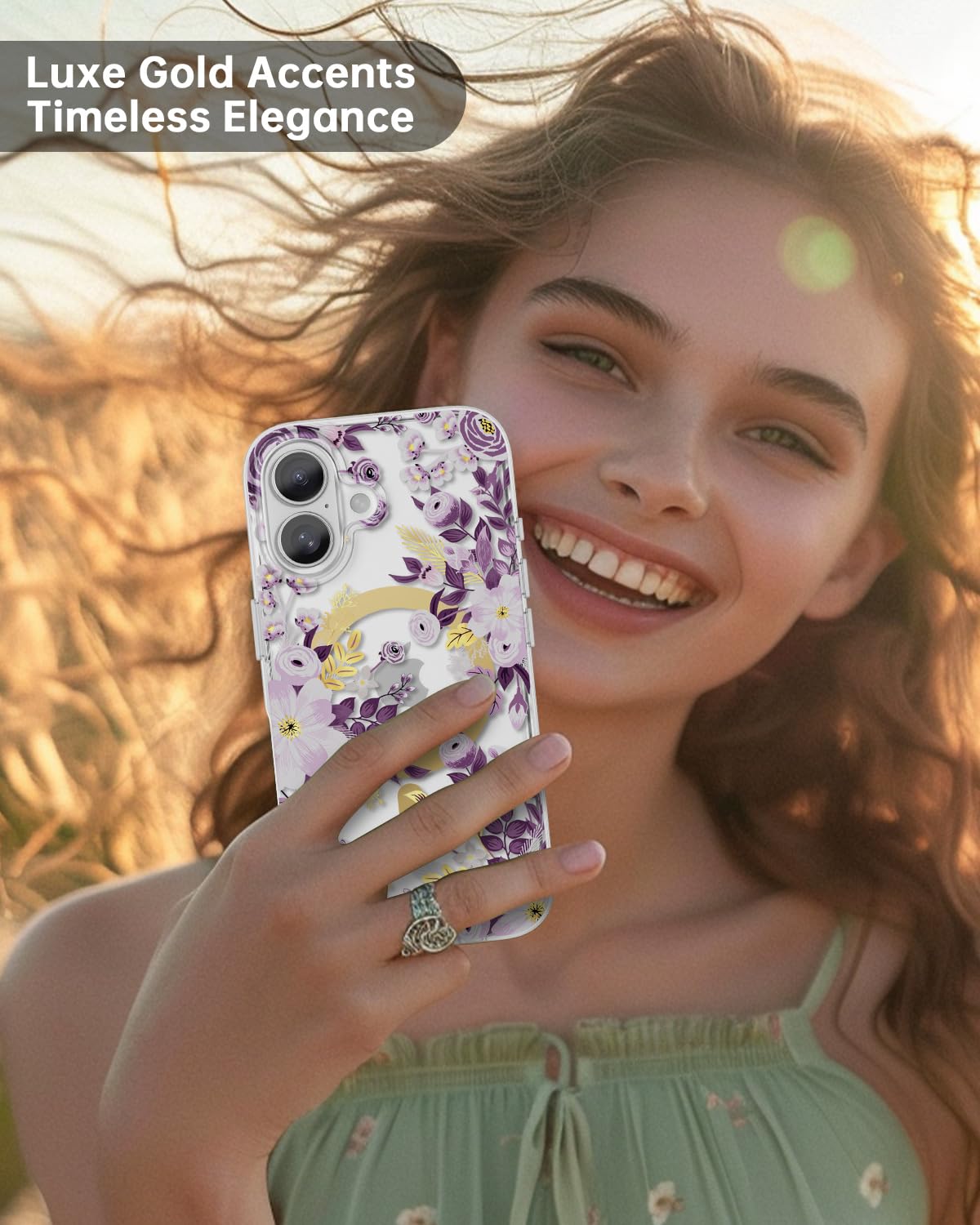 Scorpify For Iphone 16 Plus Case [Compatible With Magsafe] With Purple Nemophila Floral Design, Cute Clear Flower Magnetic Phone