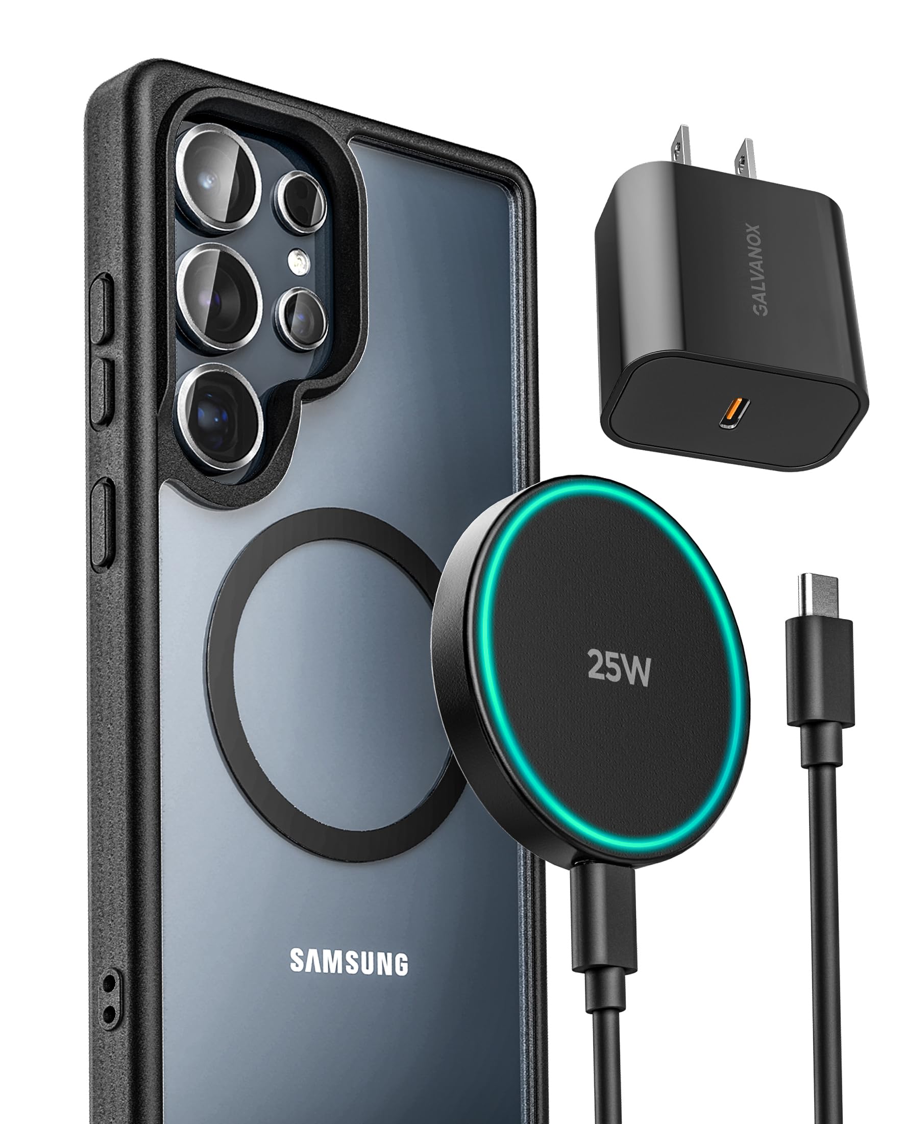 Galvanox Magnetic Wireless Charger for Samsung, 25W Fast Charging Pad with 30W PPS USBC Wall Adapter, Removable USBC Cable, LE