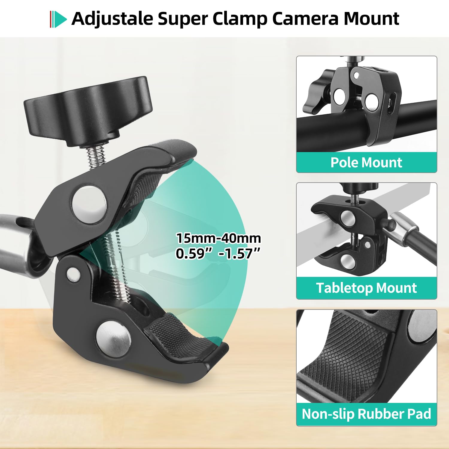 Jebutu 9.8 Adjustable Magic Arm W Clamp, Articulating Magic Arm Camera Clamp Mount W 1/4 Thread, Overhead Phone Flexible Desk Ca