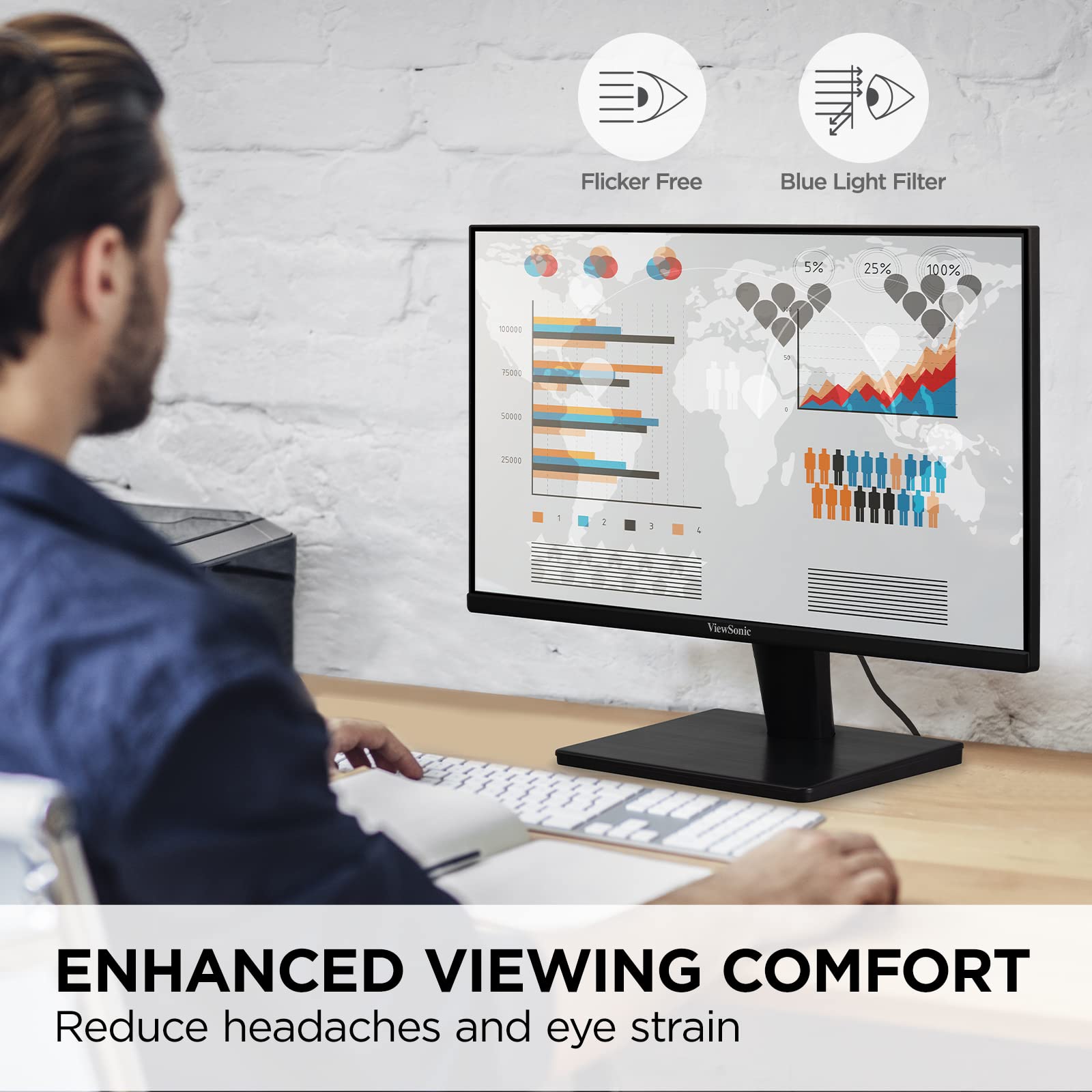 Viewsonic Vs2447M 24 Inch 1080P Monitor With 75Hz, Freesync, Thin Bezels, Eye Care, Hdmi, Vga Inputs For Home And Office