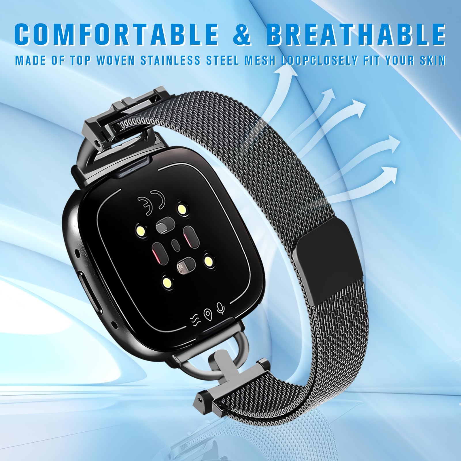 Hayonliy Magnetic Bands Compatible For Fitbit Versa 4/Fitbit Versa 3/Fitbit Sense 2/Fitbit Sense, Mesh Stainless Steel Thin Stra