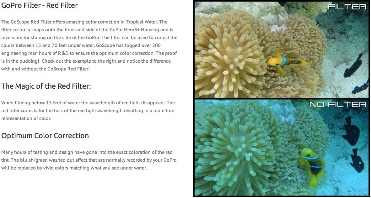 Goscope (60M) Red Filter - Compatible With Gopro Hero4 / Hero3+ / Hero3 Dive Housing (60M Case Only) Laser Cut Optical Red Filte