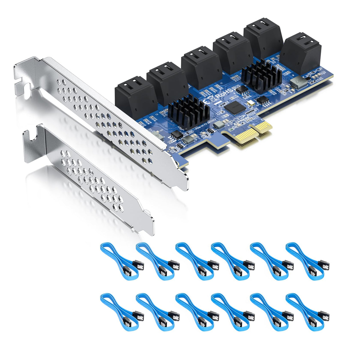 12 Port Pcie Sata Card, Sata3.0 Expansion Card, X1, With 12 Sata Cable, Support Ssd And Hdd