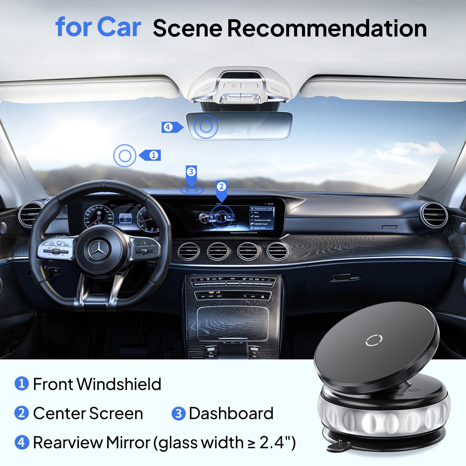 Vacuum Suction Magnetic Car Phone Holder, 360 Adjustable Car Phone Mount, Suction Cup Cell Phone Holders For Your Car Compatible