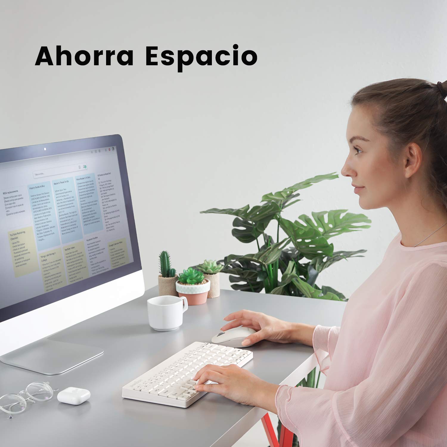 Perixx Periduo-712Wes Mini Pack De Teclado Y Rat  N Inal  Mbrico Combo - Color Blanco - Espaol Qwerty