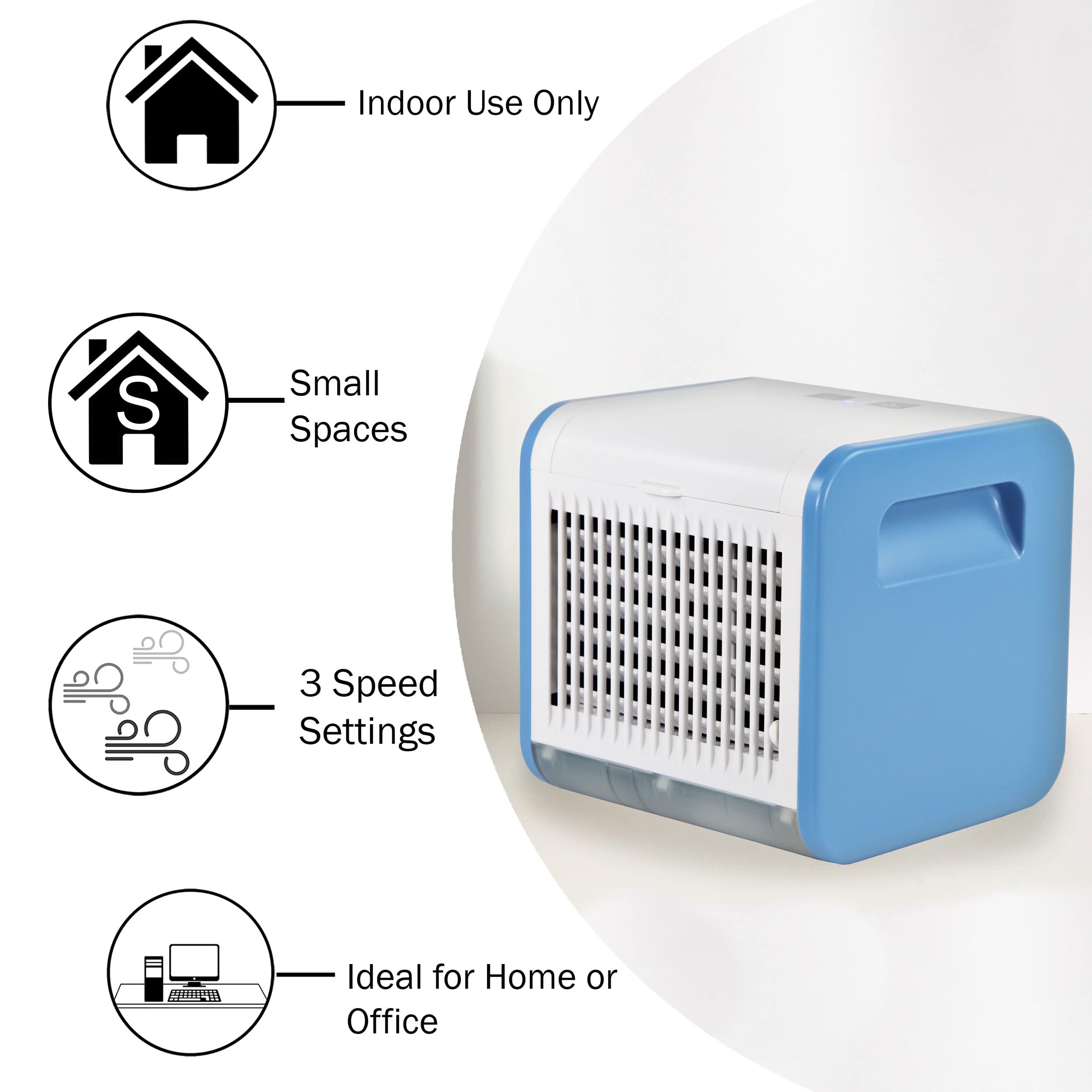Comfort Zone Czac10Bl 3 Speed Personal Evaporative Air Cooler, Mini Portable Air Conditioner With Top Fill Water Tank, Runs 5 Ho