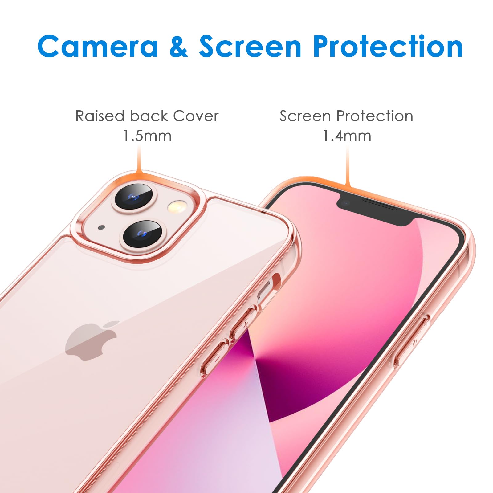 Jetech Case For Iphone 13 6.1 Inch, Non Yellowing Shockproof Phone Bumper Cover, Anti Scratch Clear Back (Rose Gold)