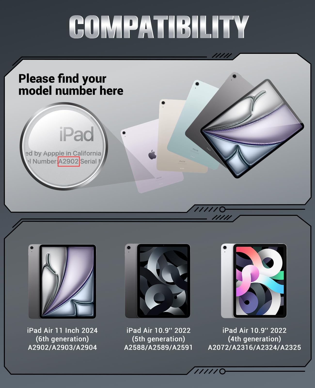 MoKo for iPad Air 6th Generation 11 Inch Case M2 2024, iPad Air 5th/4th Gen 2022/2020, Heavy Duty Shockproof Full Body Cover with Built in Screen Protector & Pencil Holder for iPad Air 6/5/4, Black