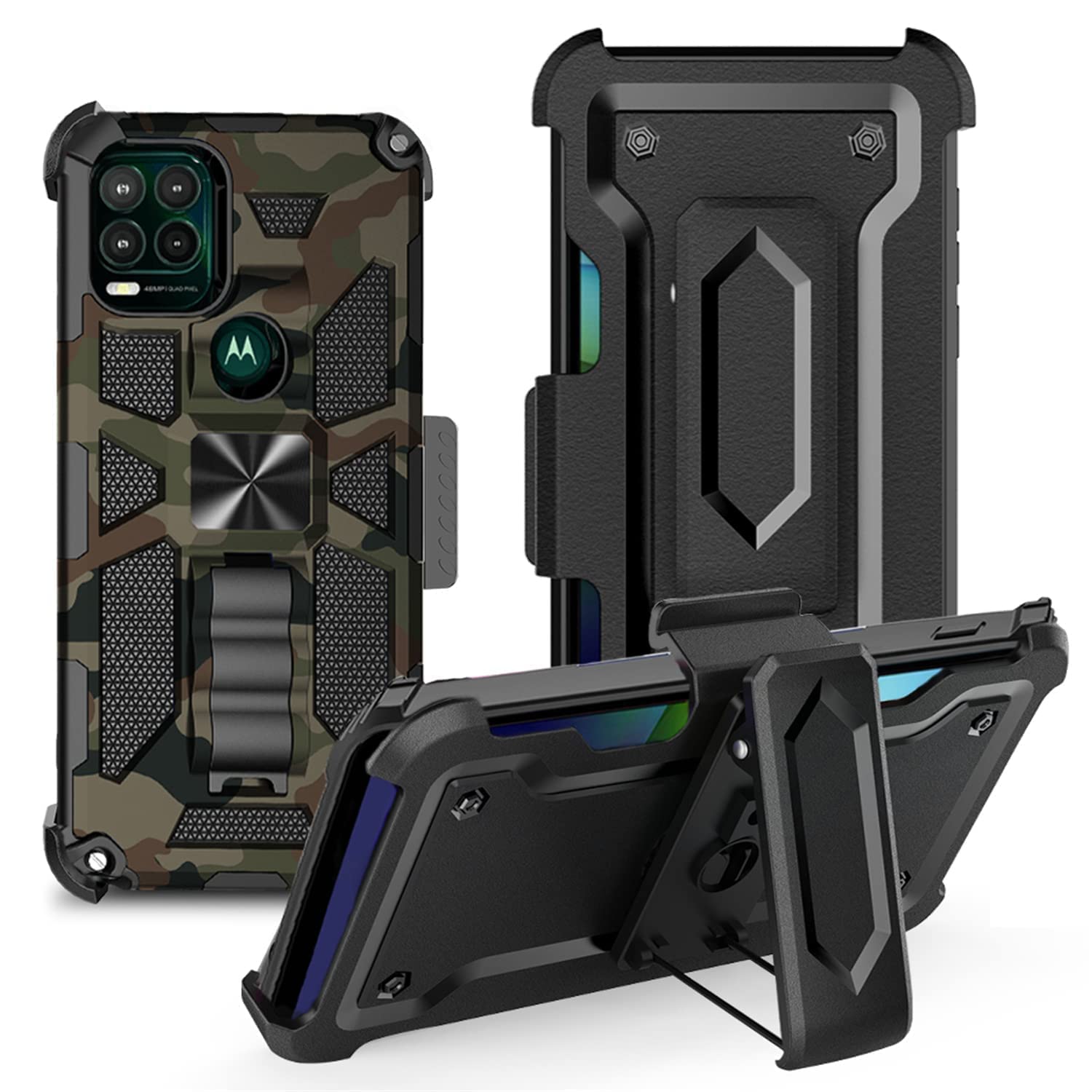 Shockproof Camouflage Military Grade Drop Tested Phone Case With Built In Kickstand With Screen Protector Holster Belt Clip Fits