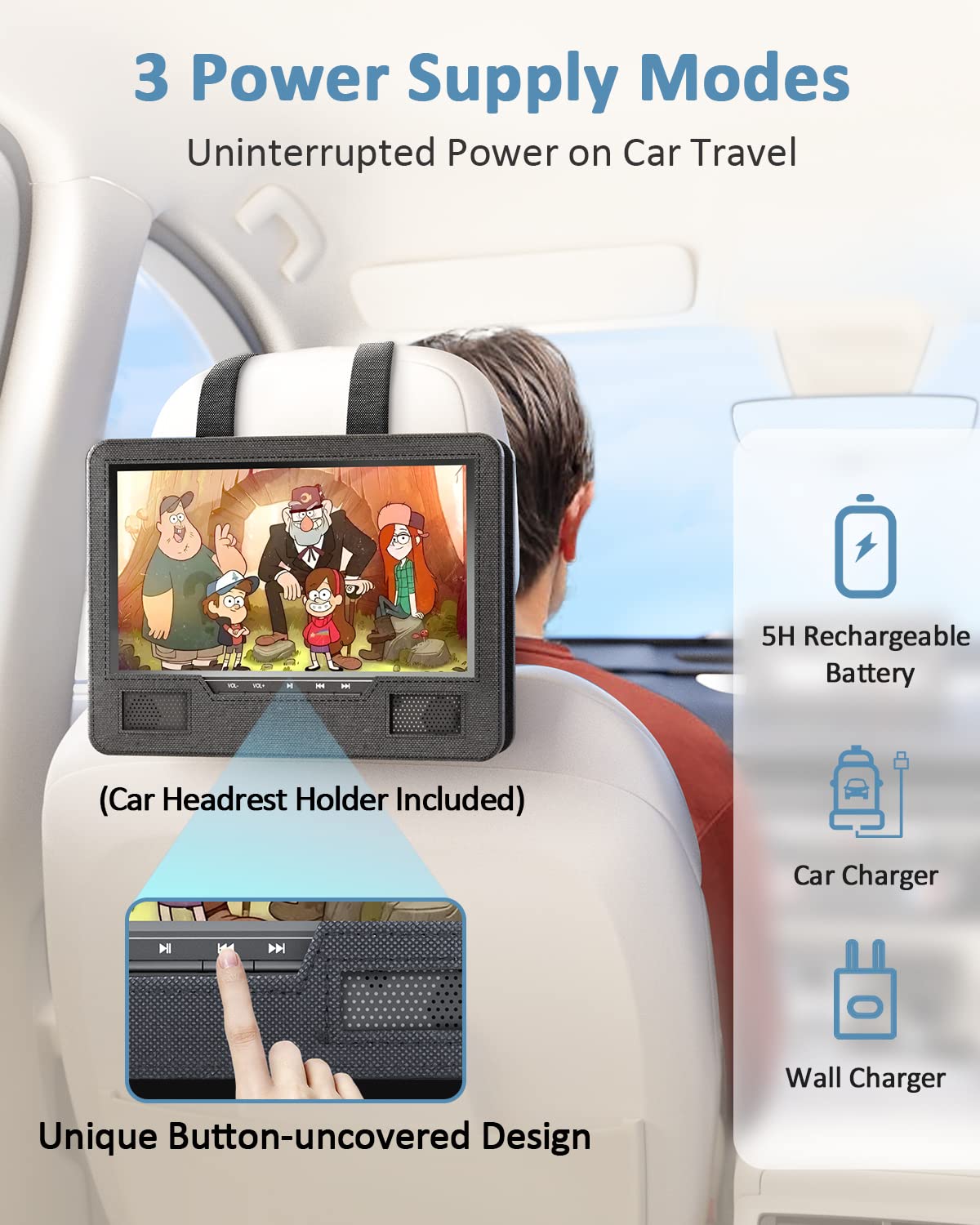 Arafuna 12.5' Portable Dvd Player For Car, 10.5' Hd Swivel Screen With Car Headrest Holder, 5 Hour Rechargeable Battery, Support Usb/Sd/Sync Tv, Regions Free, Last Memory