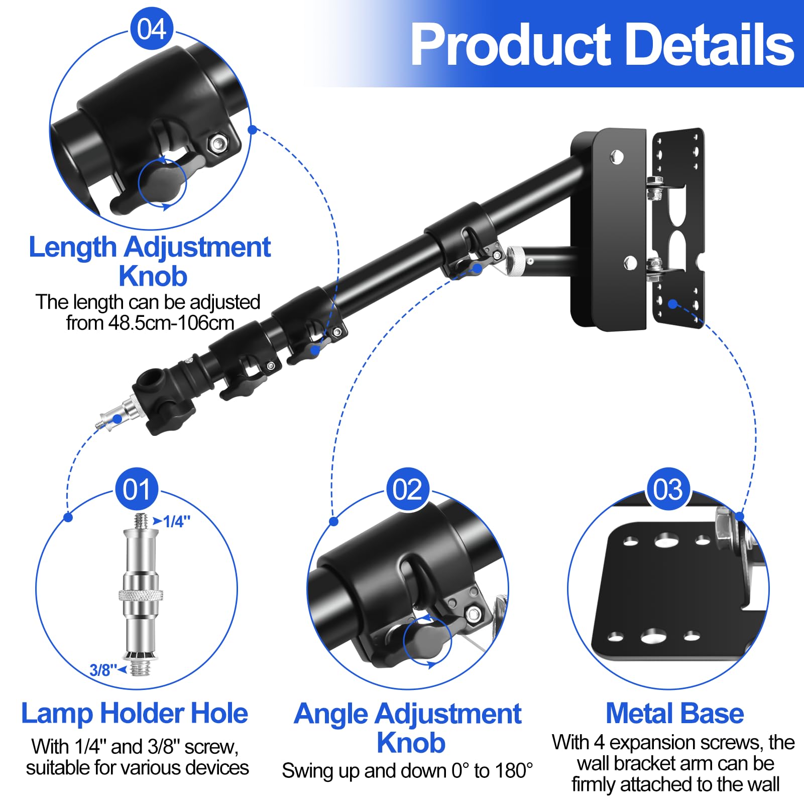 Fudesy Wall Mounting Triangle Boom Arm For Ring Light, Strobe Lighting Softbox Reflector Umbrella Monolight, And Photography Str