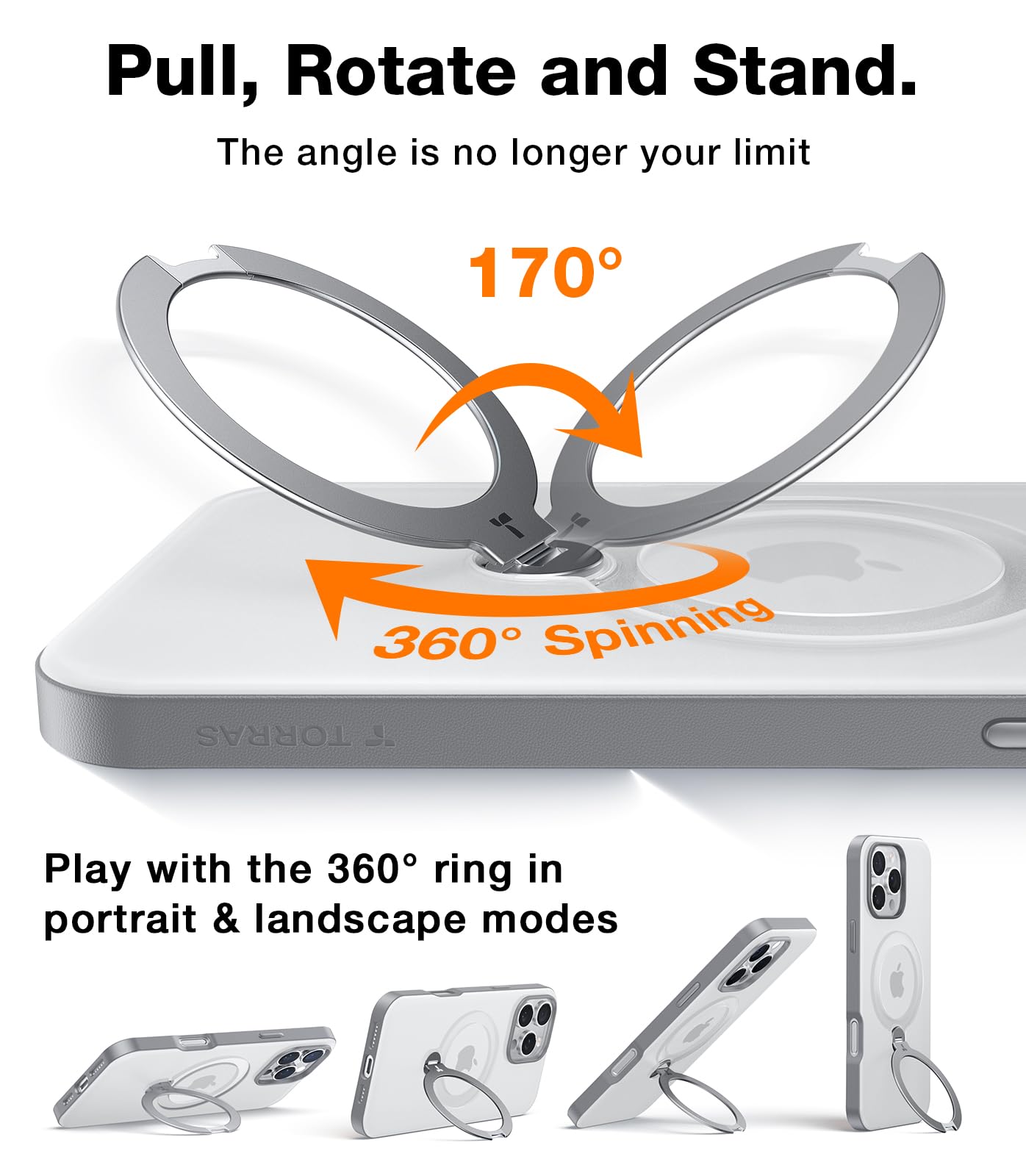 Torras 360 Spin Magnetic Stand For Iphone 16 Pro Max Case, Fit For Magsafe, 12Ft Mil Std Shockproof Ostand Case For 16 Pro Max P