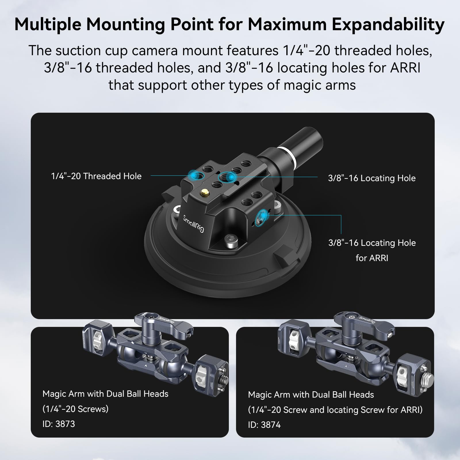 Smallrig 4 Camera Suction Mount With Ball Head Magic Arm, Car Mount For Lightweight Camera/Action Camera/Phone, Air Pump Vacuum